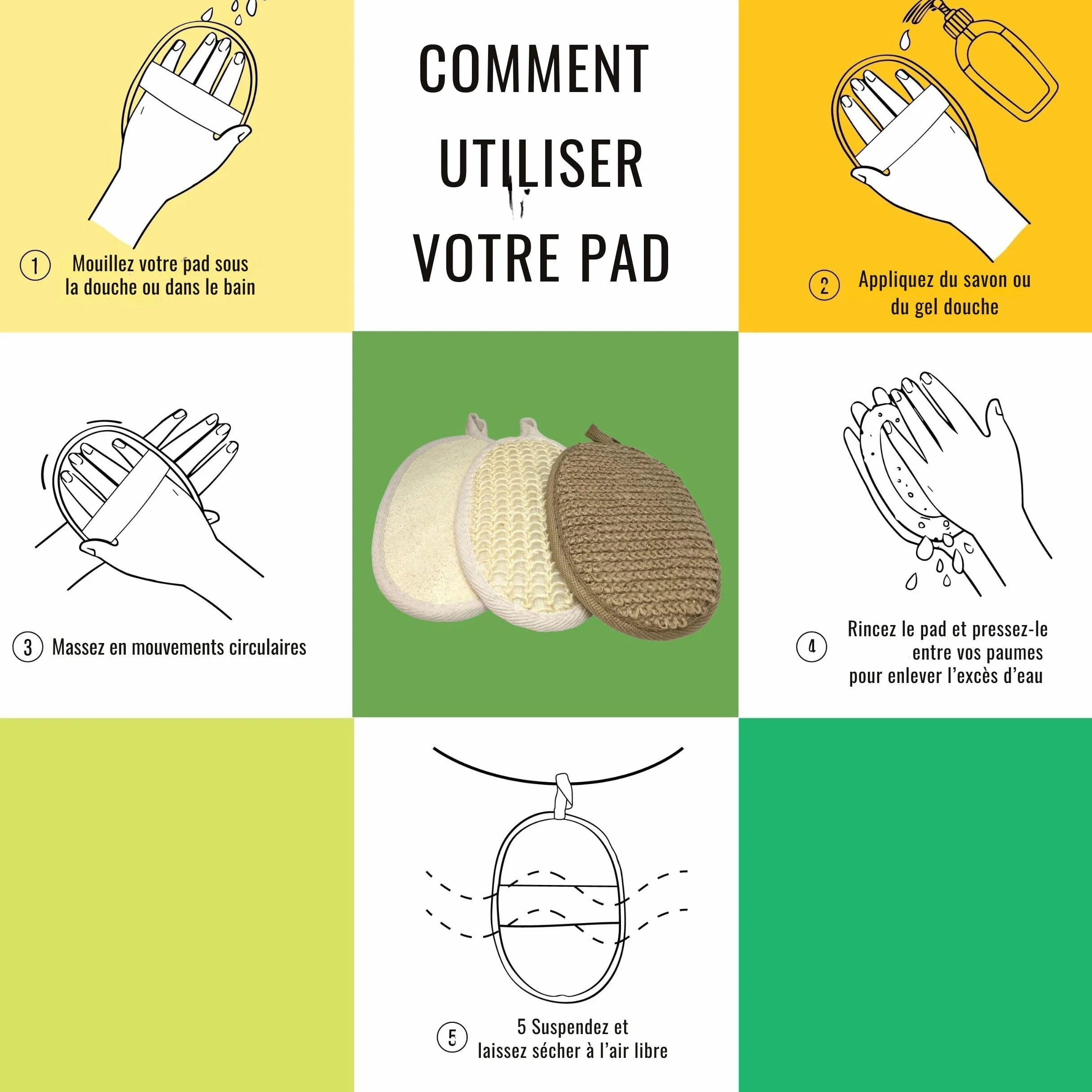 Lot de 3 Gants Exfoliants Naturels Luffa Chanvre Sisal Corps Visage Zéro Déchet