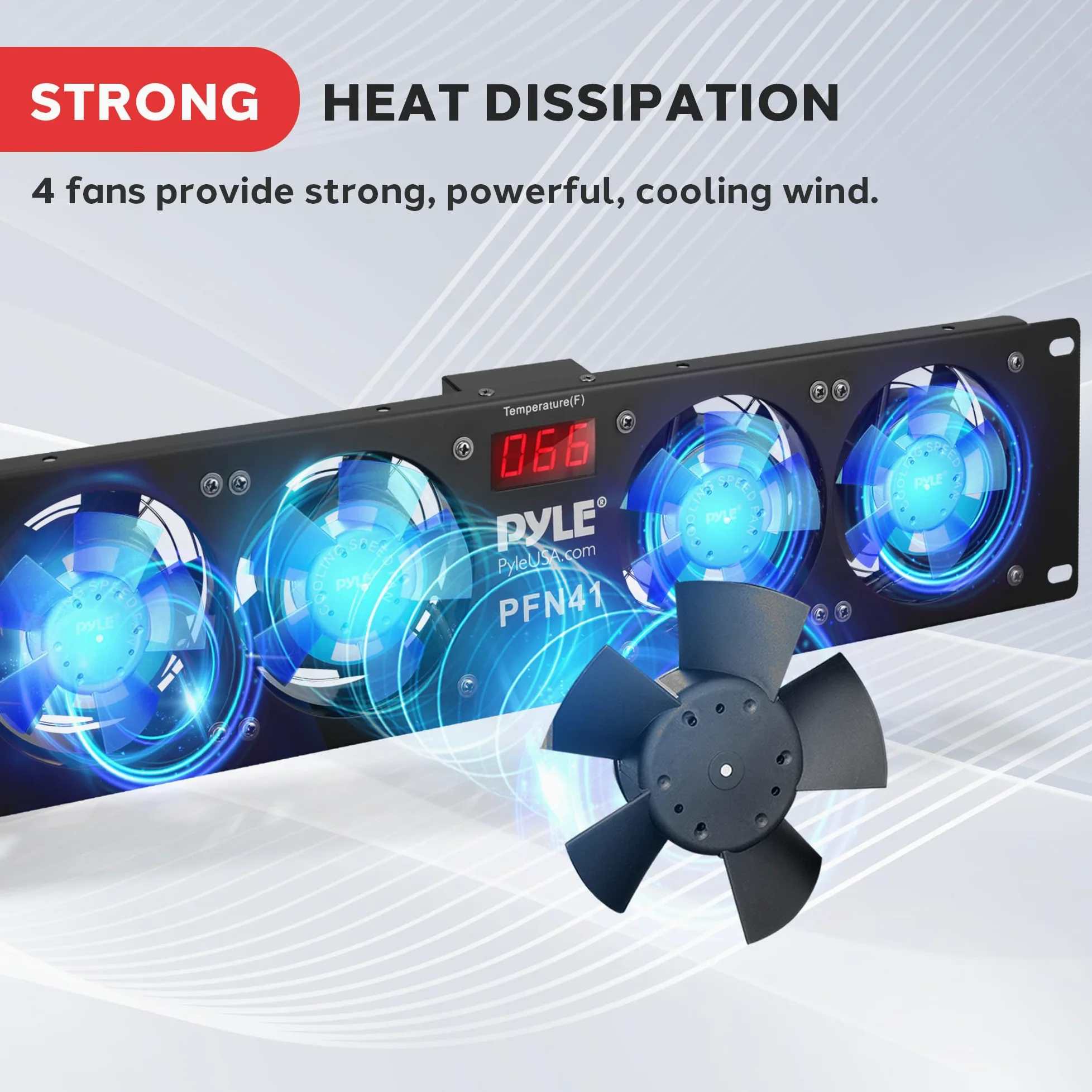 Pyle PFN41 Refroidisseur ventilateur, refroidisseur et radiateur - Ventilateurs, refoidisseurs et radiateurs (Refroidisseur, 8 cm, 4 ventilateur(s), Bleu, Noir, 482,6 mm)