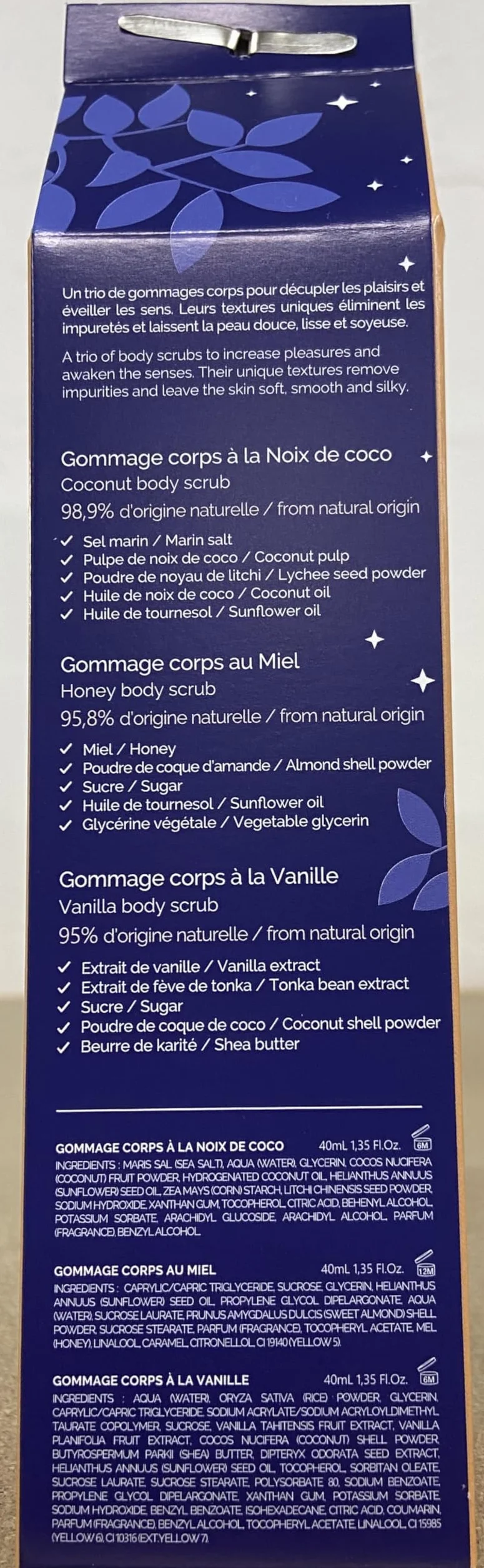 Blancrème Trio de gommages Corps Gourmand 40ml 3 parfums Noix de Coco Miel Vanille Tonka