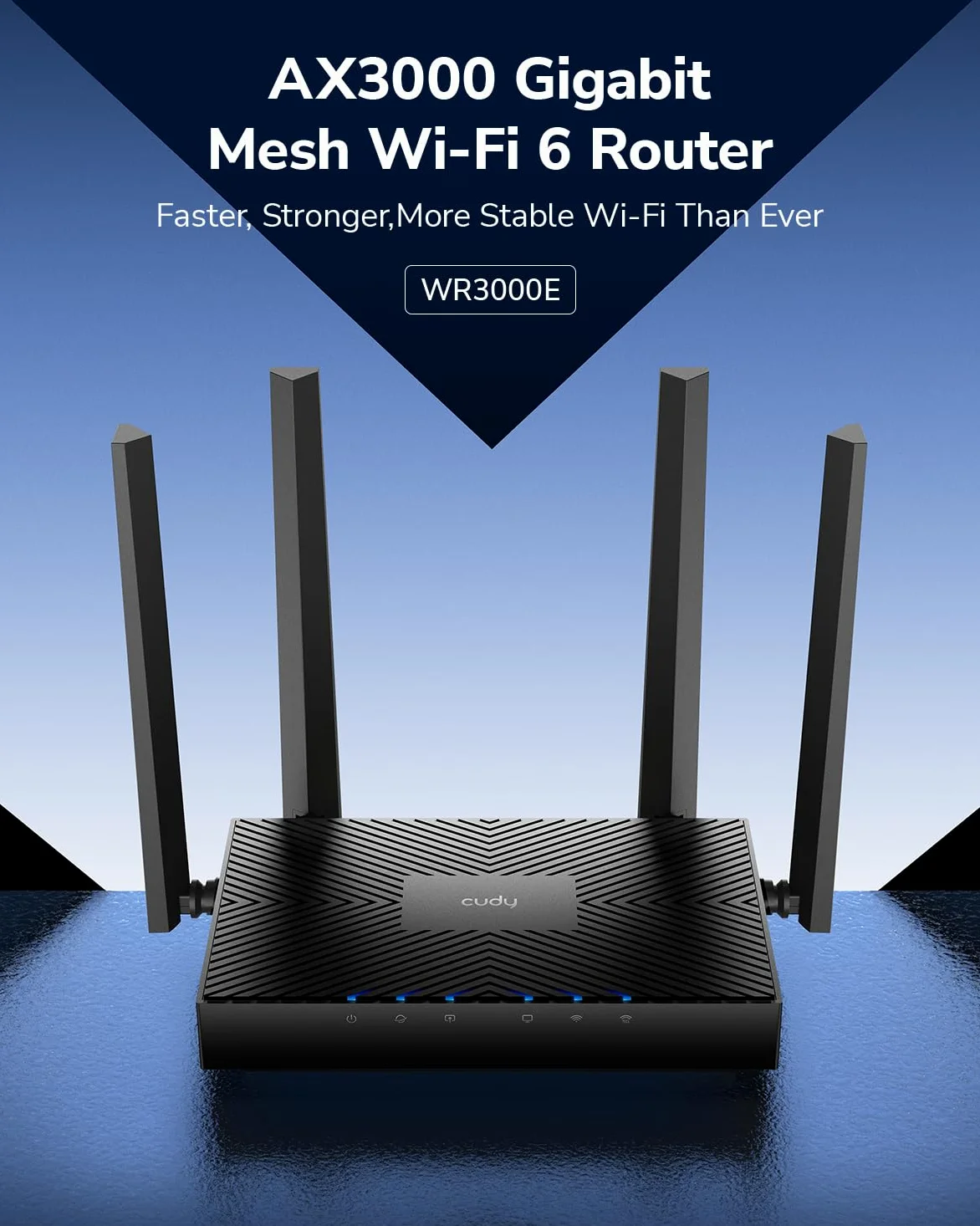 Cudy Routeur Wi-FI 6 Mesh Gigabit AX3000, 5 Ports GbE, VPN, WR3000E | Wi-Fi 6 à 2 402 574 Mbps, OFDMA bi-bande, processeur double cœur à 1,2 GHz, 5 ports GbE, 4 antennes, VPN WG/OVPN/IPsec