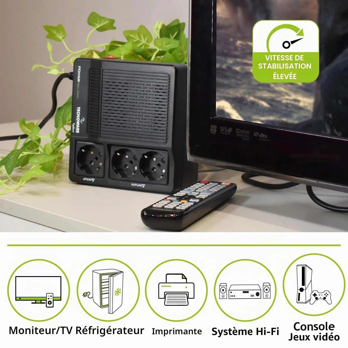 Tecnoware Stabilisateur de Tension 1000VA pour modem routeur PC