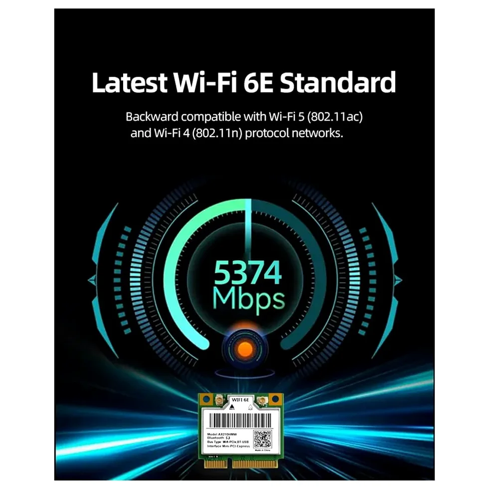WiFi 6E Mini PCI-E AX210HMW Wireless Network Card Bluetooth 5.3 Adapter for Desktop Laptop, Tri-Band 2.4/5/6GHz AX WiFi