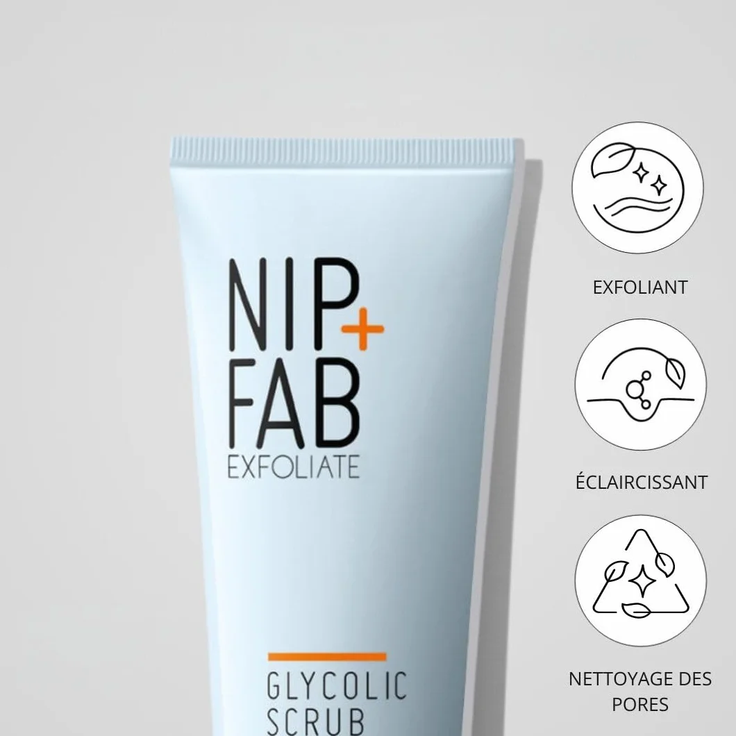 Nip+Fab Glycolic Fix Scrub Peeling Acide Glycolique Acide Salicylique Aha/Bha Nettoyant Exfoliant Visage 75 ml