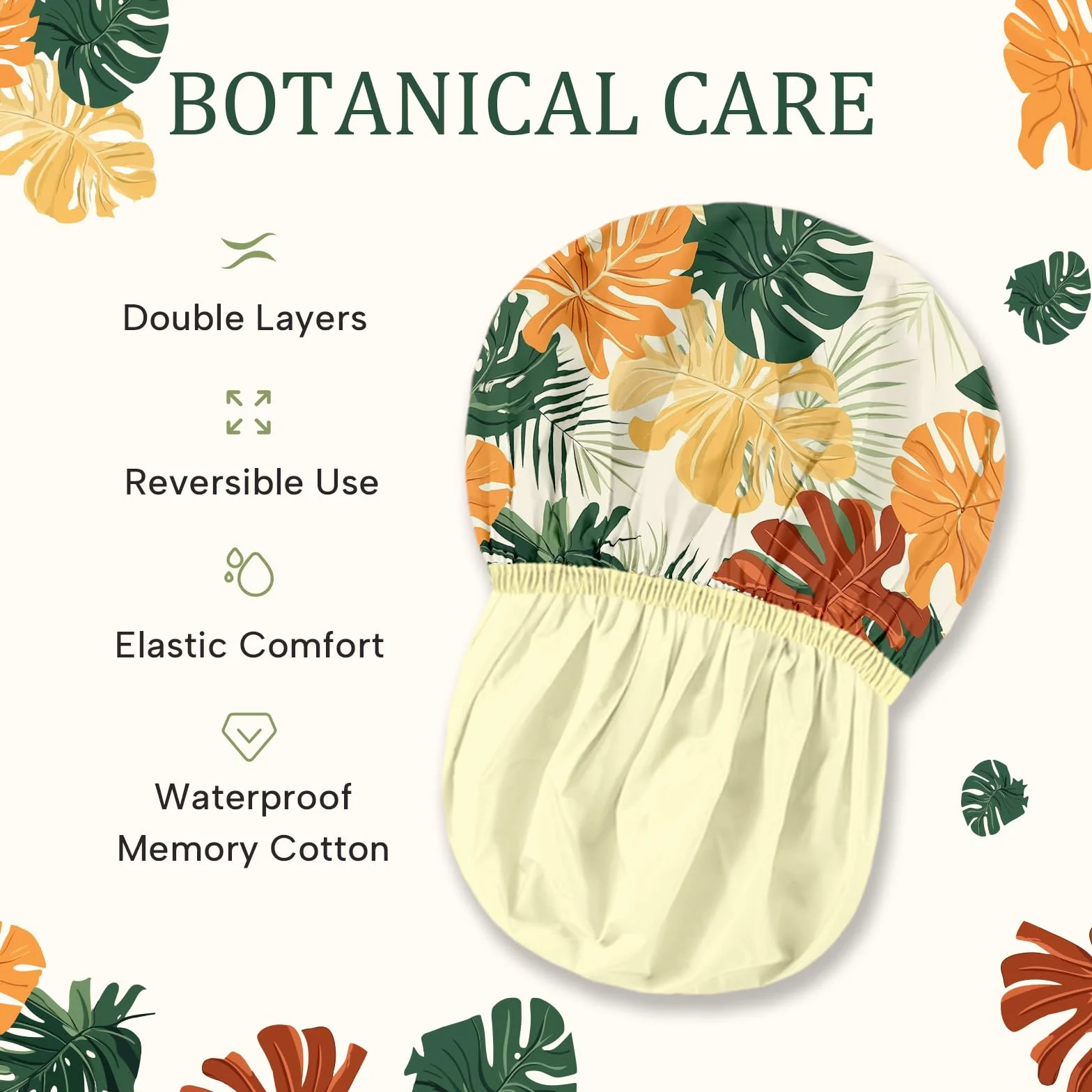Lot de bonnets de douche réutilisables et imperméables pour femmes – Bonnet élastique à double couche avec impression botanique tropicale