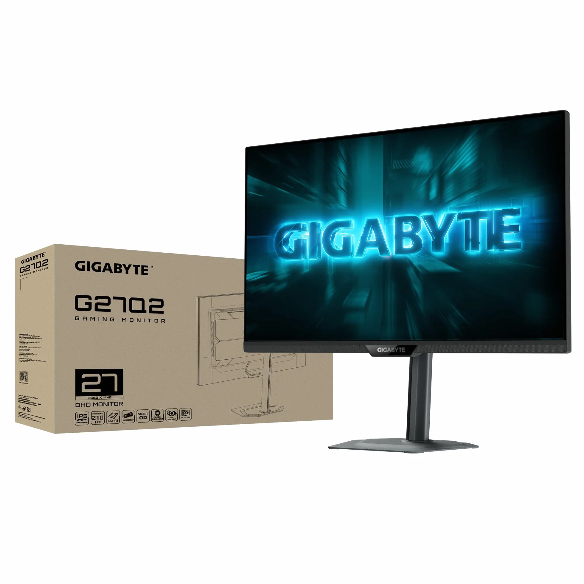 GIGABYTE G27Q2 Moniteur de Jeu 27” 2K QHD - 2560 x 1440, 200Hz, 1ms, 350 CD/m², Compatible G-Sync, FreeSync Premium, HDR10, HDMI 2.0, DisplayPort 1.4