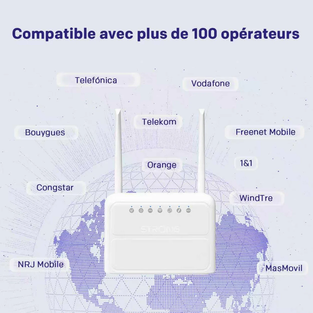 STRONG Routeur 4G, Réseau LTE Cat4, Wi-FI N300 Mbps, Box 4G avec Ports WAN/LAN 100 Mbps, Antennes externes Fixes, Compatible avec Toutes Les Cartes SIM, Plug & Play, Réseau sécurisé (4GROUTER360)