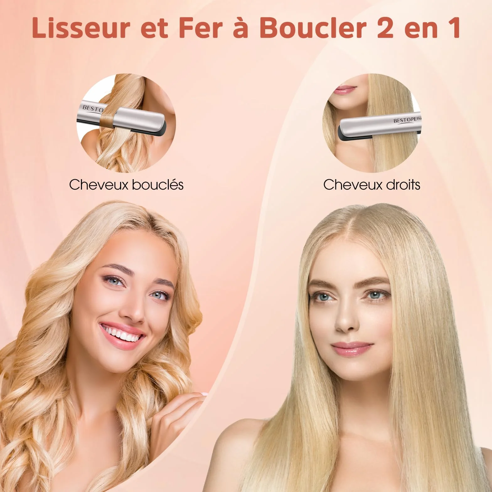 Lisseur Cheveux Professionnel Céramique Ion Fer à Lisser 15S Chauffage Rapide Plaque Flottante 3D Écran LCD 120-230°C Double Tension