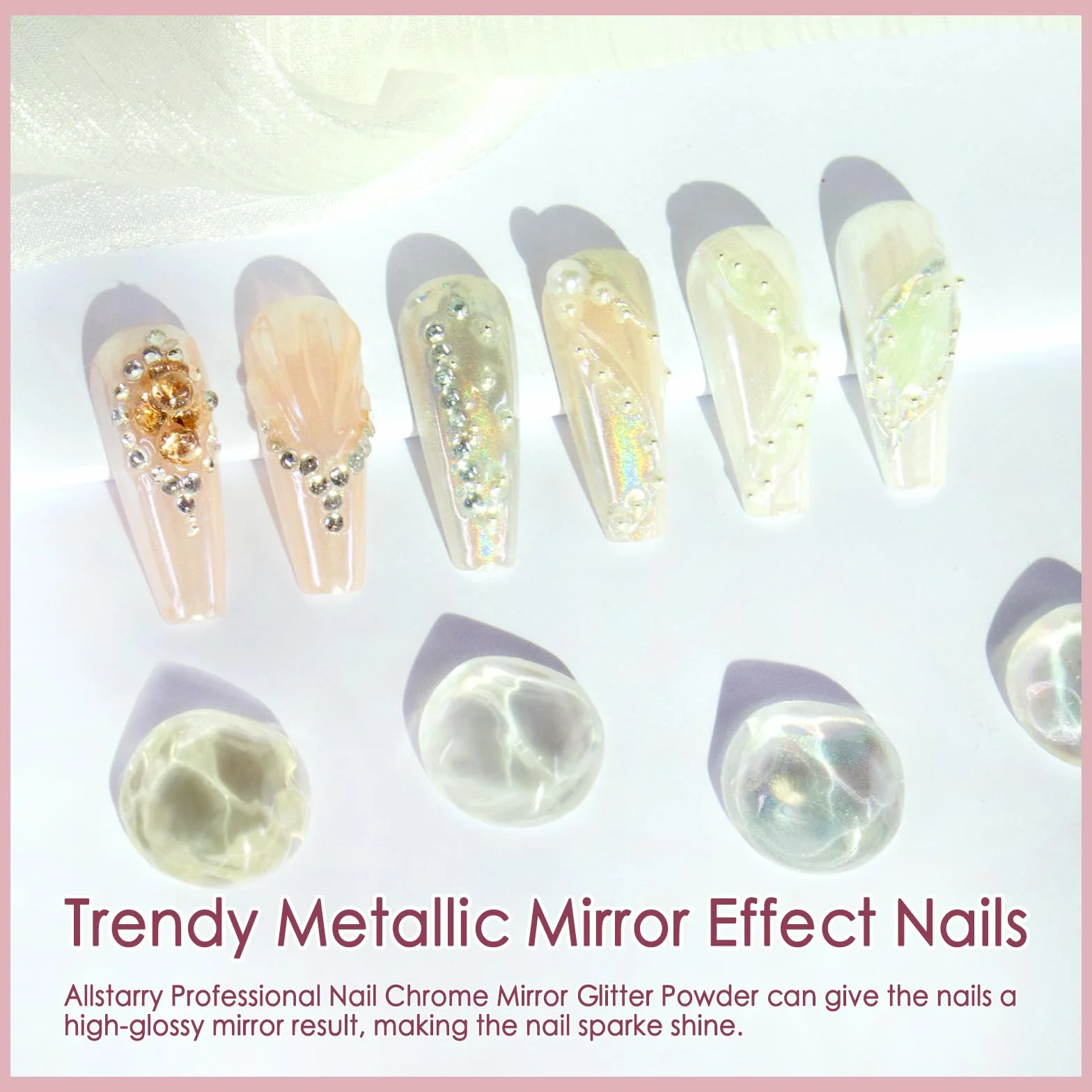 Allstarry Chrome Ongle 4 Couleurs Poudre Or Argent Holographique Aurora Miroir Métallique Paillettes Nail Art