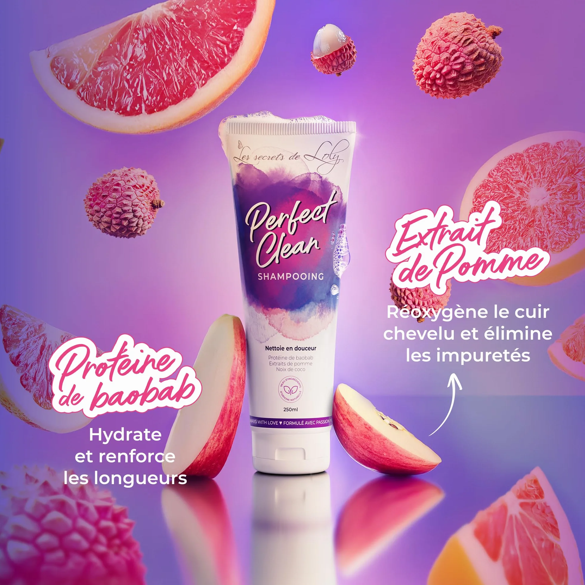 Les Secrets de Loly Perfect Clean Shampooing sans sulfate Hydratant Fortifiant Cheveux bouclés frisés 250 ml