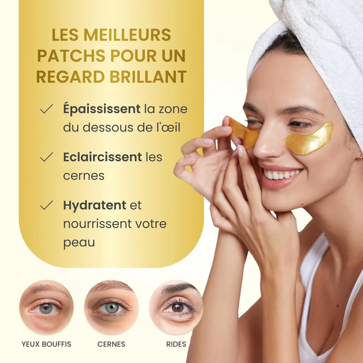 PLANTIFIQUE Skincare Patch Yeux Anti Poche Cernes 24k Gold Masque Visage Collagene Hydratant Contour Yeux Anti Rides 30 Paires