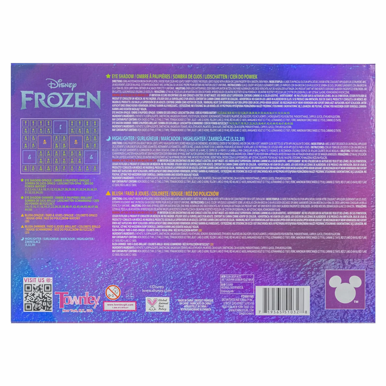 Disney Frozen Palette Ombres à Paupières 55 Couleurs Miroir