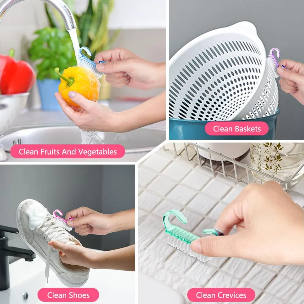 Lot de 4 Brosse à Ongles avec Poignée en Plastique, Outil de Nettoyage Nail Art, Brosse Exfoliante pour Ongles et Orteils