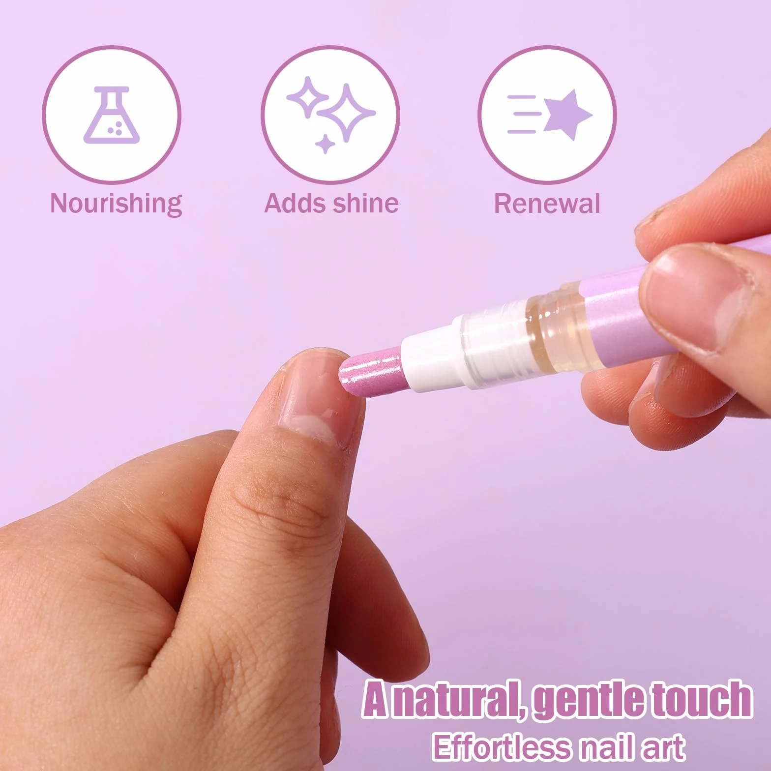 Stylo à Huile pour Cuticules 3 en 1, Applicateur Portable avec Embout Céramique, Hydrate Renforce Brille (Violet)