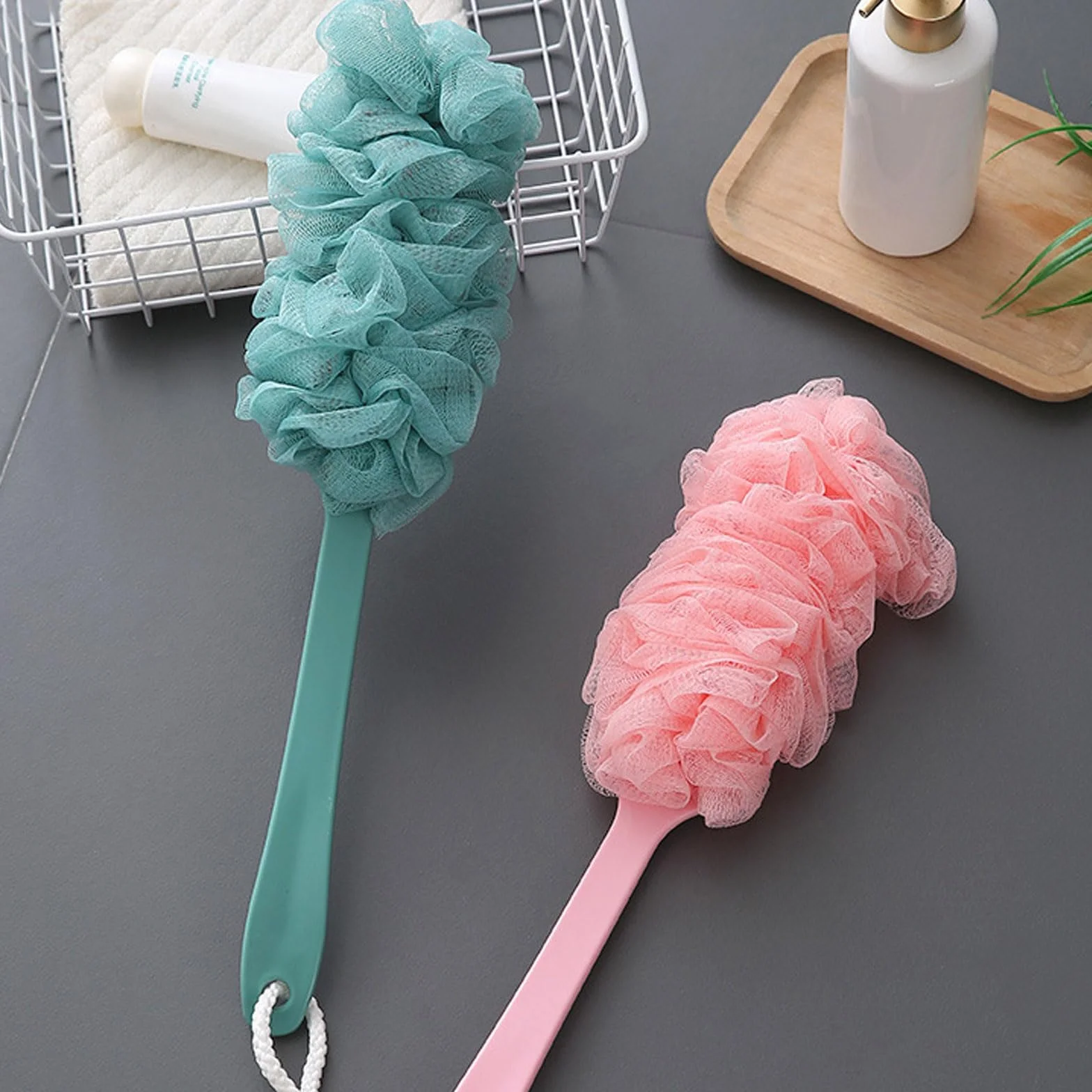 Brosse de bain à poignée longue pour exfolier et enlever, Back Brush Scrubber Shower Loofah