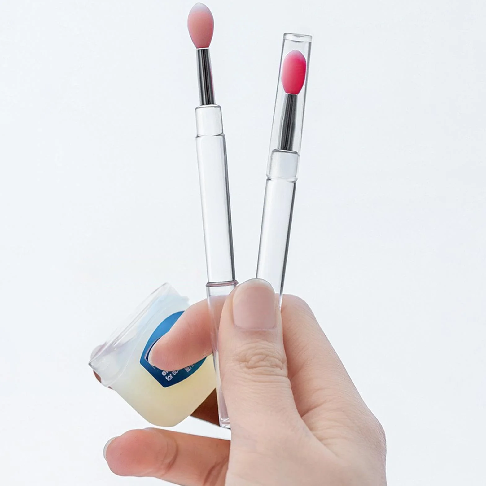 Lot de 3 pinceaux à lèvres en silicone avec couvercle - Applicateur de baume à lèvres réutilisable portable