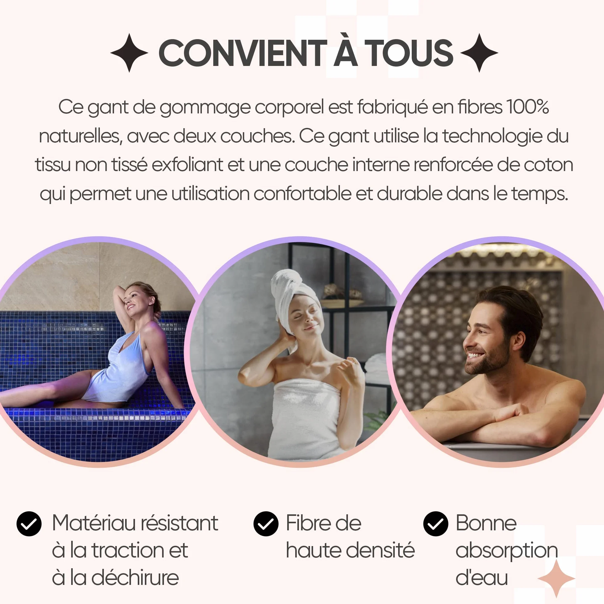 Gant Corps Exfoliant Peau Naturel, Kessa Hammam et Spa pour Hommes et Femmes
