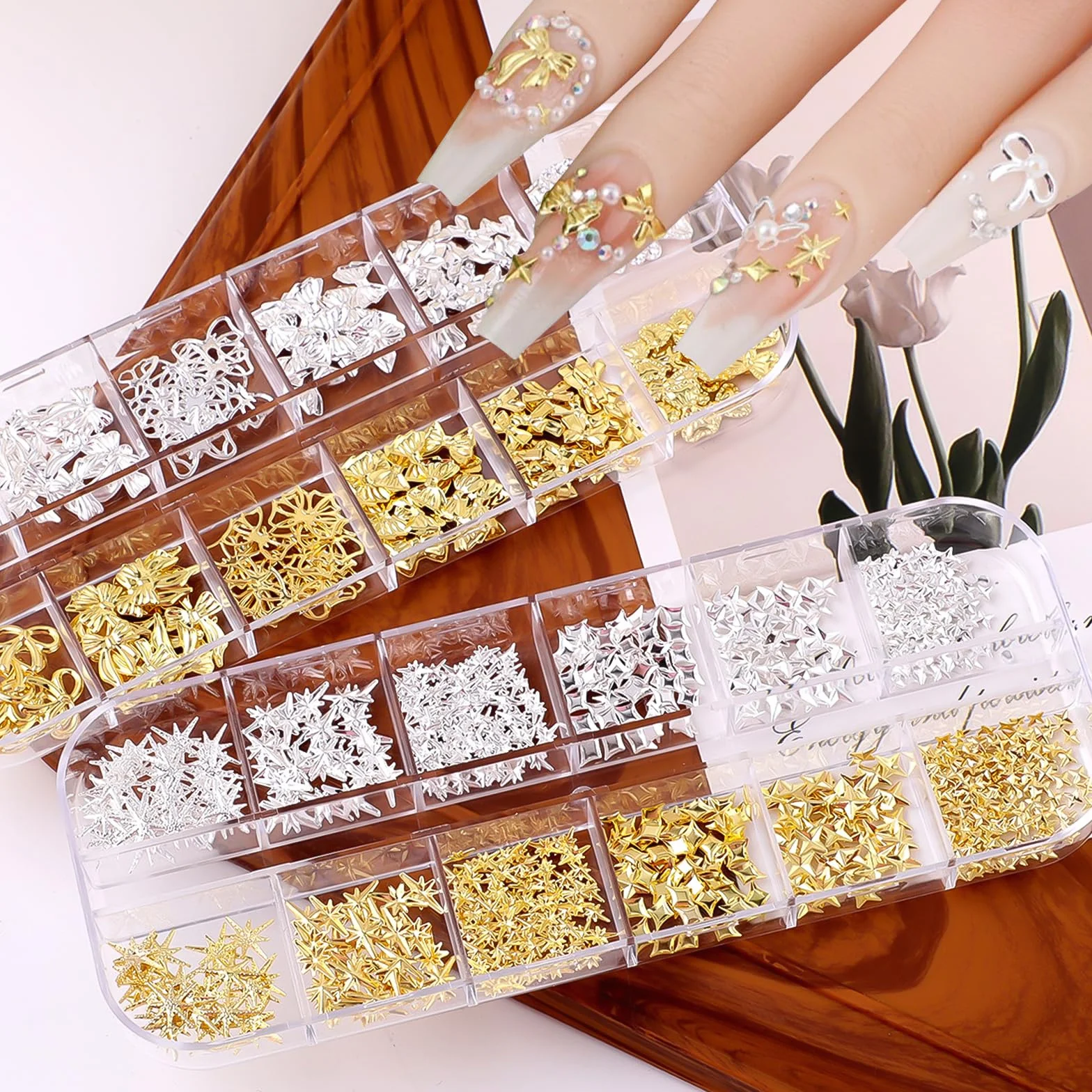 lafo Lot de 3 Boîtes Strass Ongle Nail Art avec Bijoux Ongles - Perles Charmes Cristal Blanc, Beige et Décoration Ongle - Kit Nail Art Accessoires Design Faciles