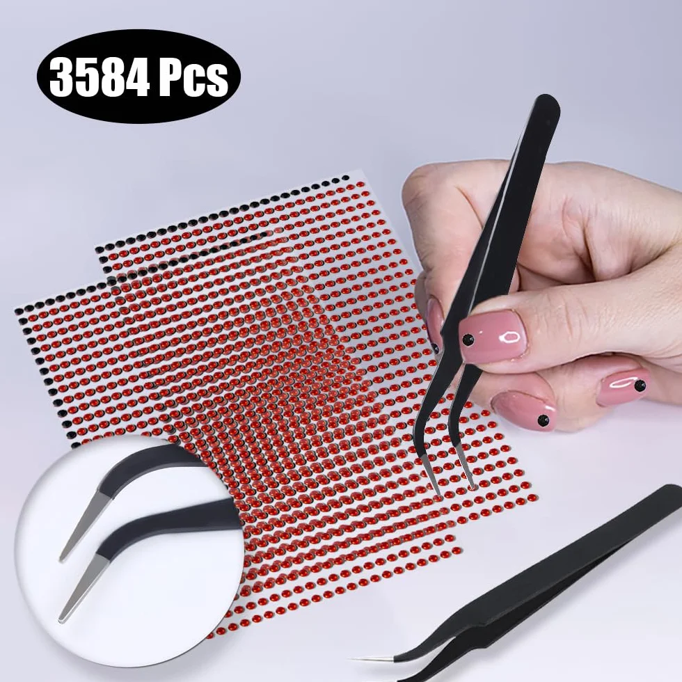 Strass Autocollant 3584 Pièces Rouge et Noir Rond 3/4/5/6mm DIY Artisanat Vêtements Ongle