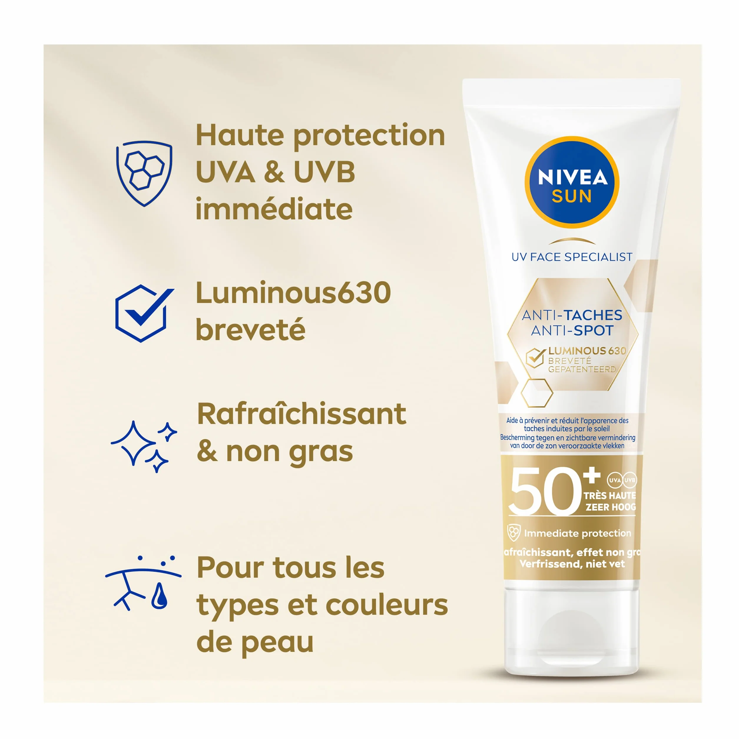 NIVEA SUN Fluide UV visage Luminous 630 FPS 50+ 40 ml Protection solaire anti taches