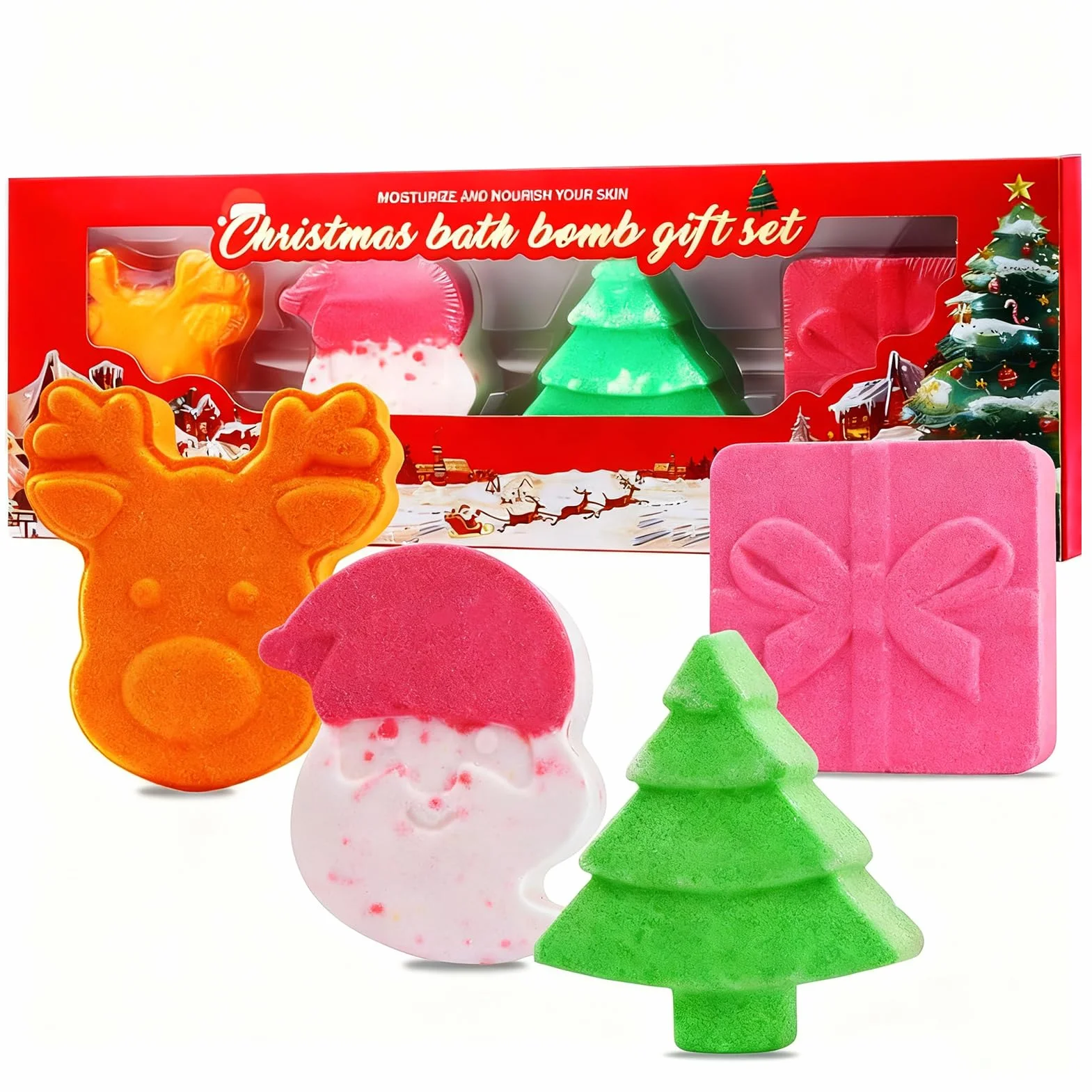 Bombe de Bain Noel Coffret Femme Cadeaux Enfants - Boules de sels de bain 105 x 4 parfums
