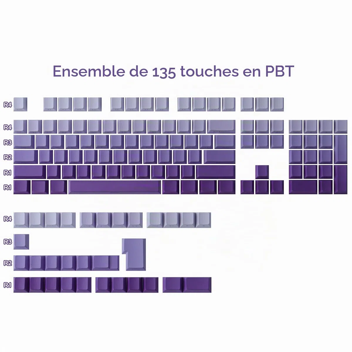 Keycaps PBT 135 Touches Transparent Letter Side Engraved Custom Keycaps for ANSI&ISO Layout Gateron Kailh Cherry MX Switches Mechanical Keyboards (Cherry Profile)