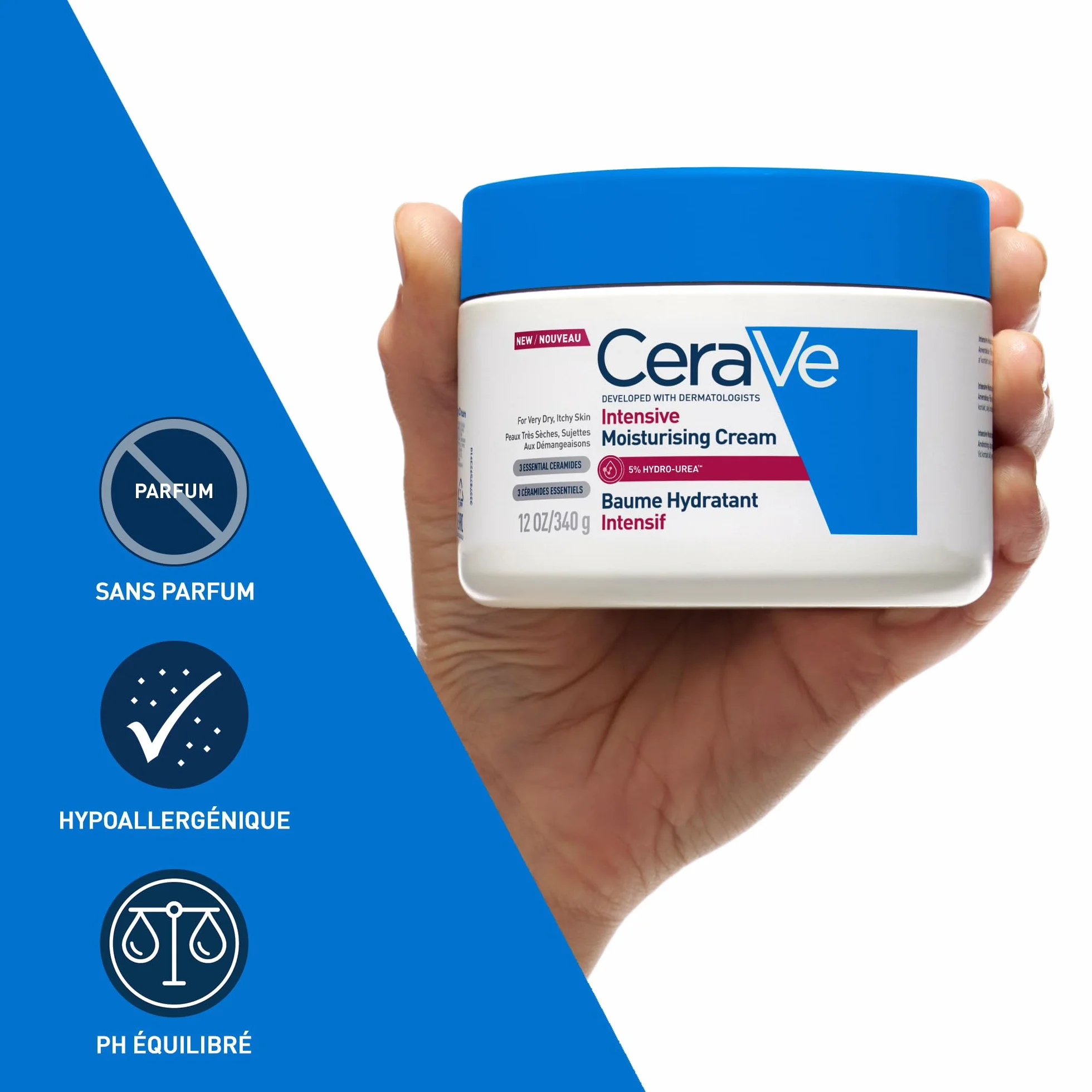 CeraVe Baume Hydratant Intensif Corps & Visage Peaux Très Sèches 72H d’Hydratation Beurre de Karité 3 Céramides Hydro-Urea Boost 340g
