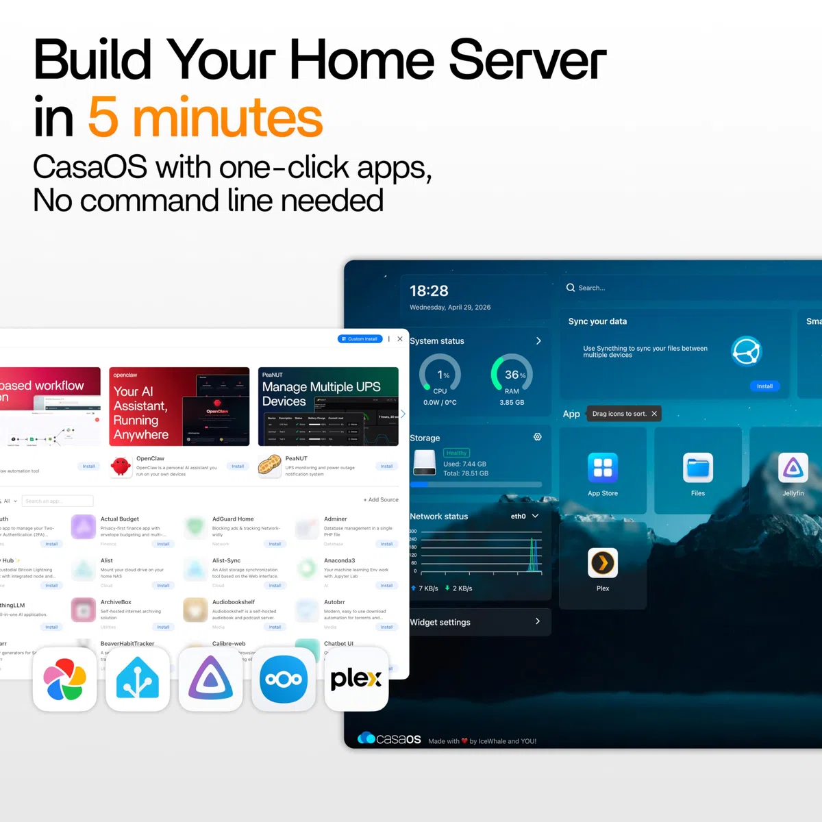 ZimaBlade X86 Serveur monocarte kit NAS DeskBuild 4 cœurs DIY NAS avec Applications en Un clic Serveur Personnel piratable avec PCIe x4, Gigabit Ethernet 4K Media Server Network Attached Storage