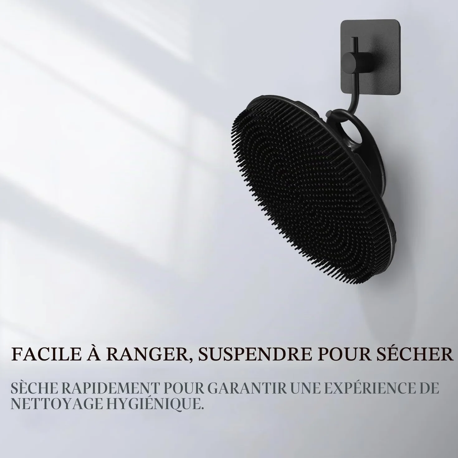 Brosse de douche en silicone souple de qualité alimentaire exfoliante douce et moussante noir