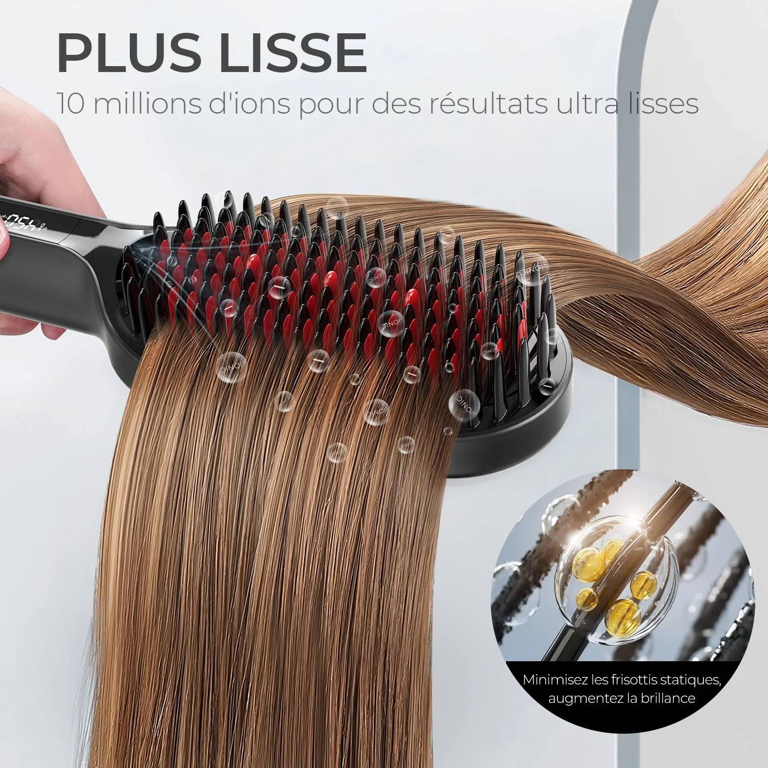 TYMO Ionic Plus Brosse Lissante Ionique Cheveux Professionnel, 16 Températures 80-230℃, Écran LCD, Double Tension