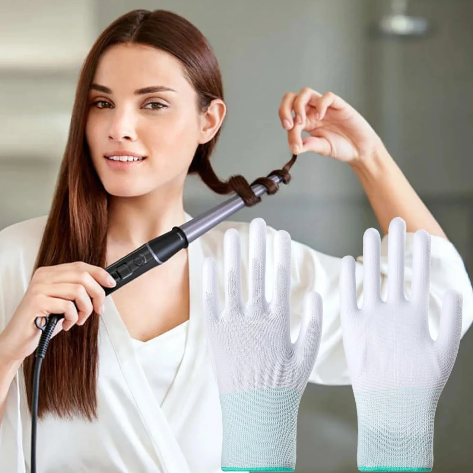 Gants de Coiffure Thermiques avec Doigts en Silicone, Protection Contre la Chaleur, Isolants pour Lisseurs et Bâtons Bouclés