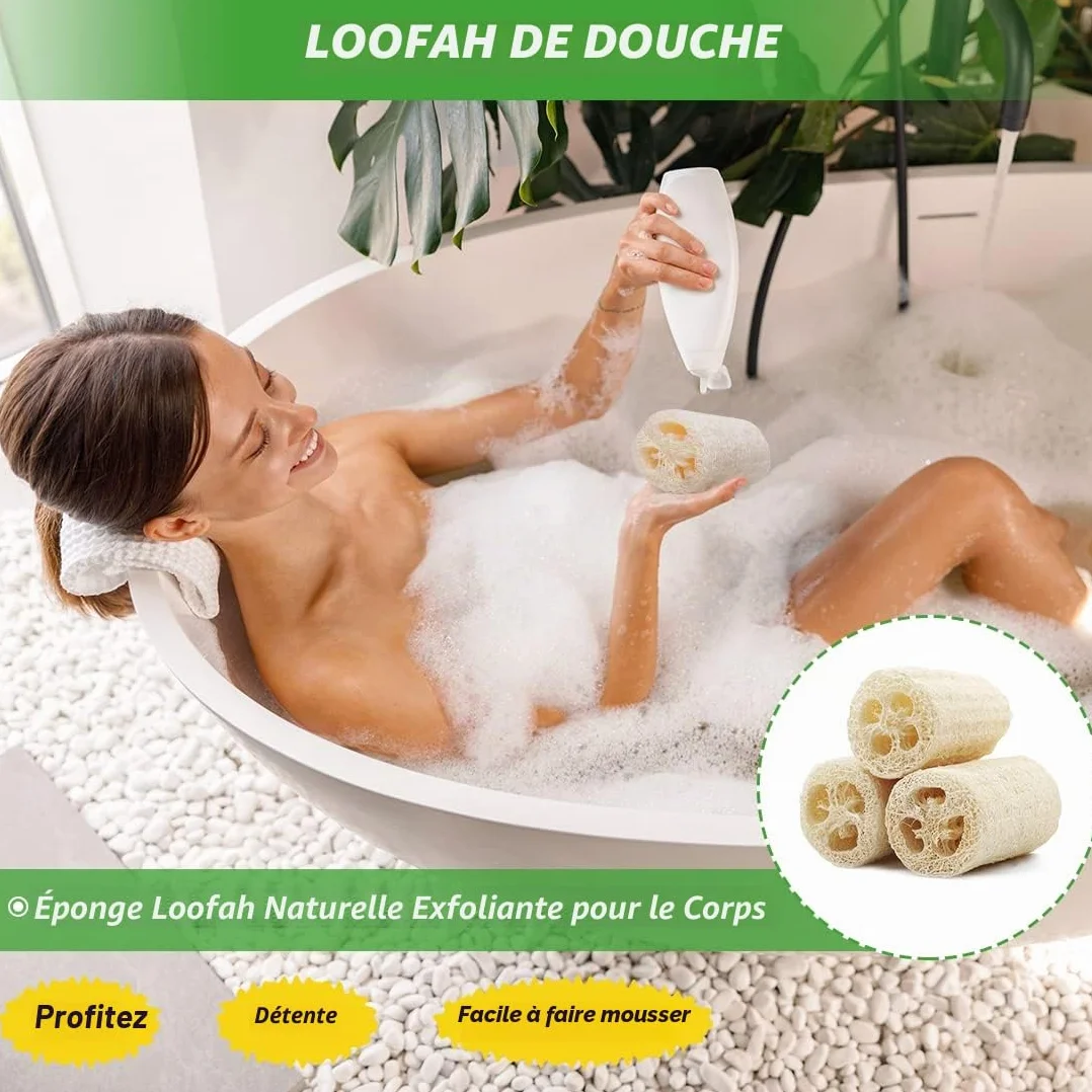 Éponge Luffa Naturelle, Éponge de Bain Exfoliante et Éponge Vaisselle Réutilisable - Lot de 6