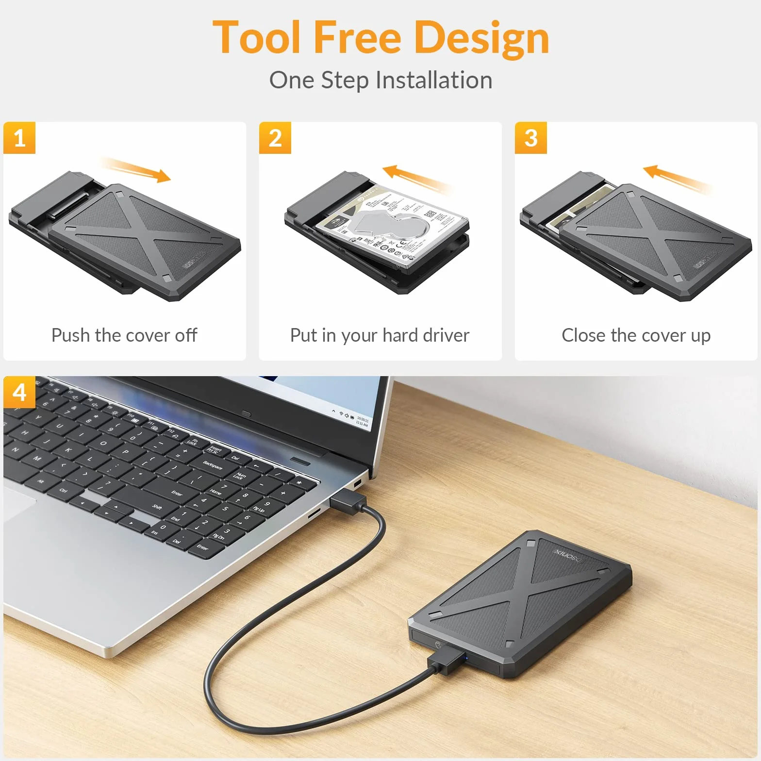 iDsonix Boîtier de Disque Dur 2,5 Pouces USB 3.0 SATA III Externe sans Outil pour SSD HDD 7mm/9.5mm Noir