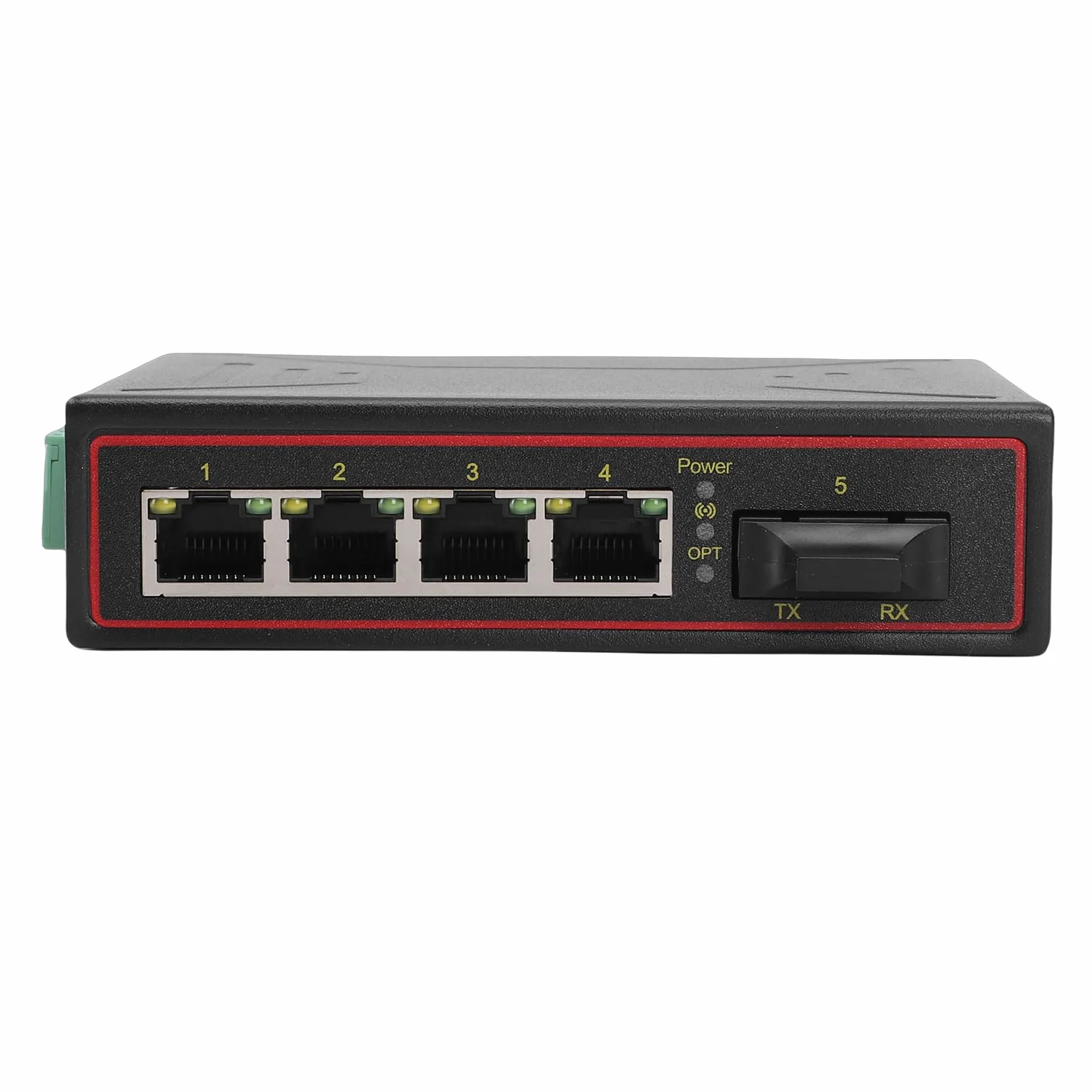 SIXRUN Commutateur Ethernet Industriel sur Rail DIN, Convertisseur de Média Gigabit en Métal avec 1 Port SFP 4 RJ45, IEEE 802.3i 802.3u 802.3ab 802.3z, pour Configuration de Réseau Industriel