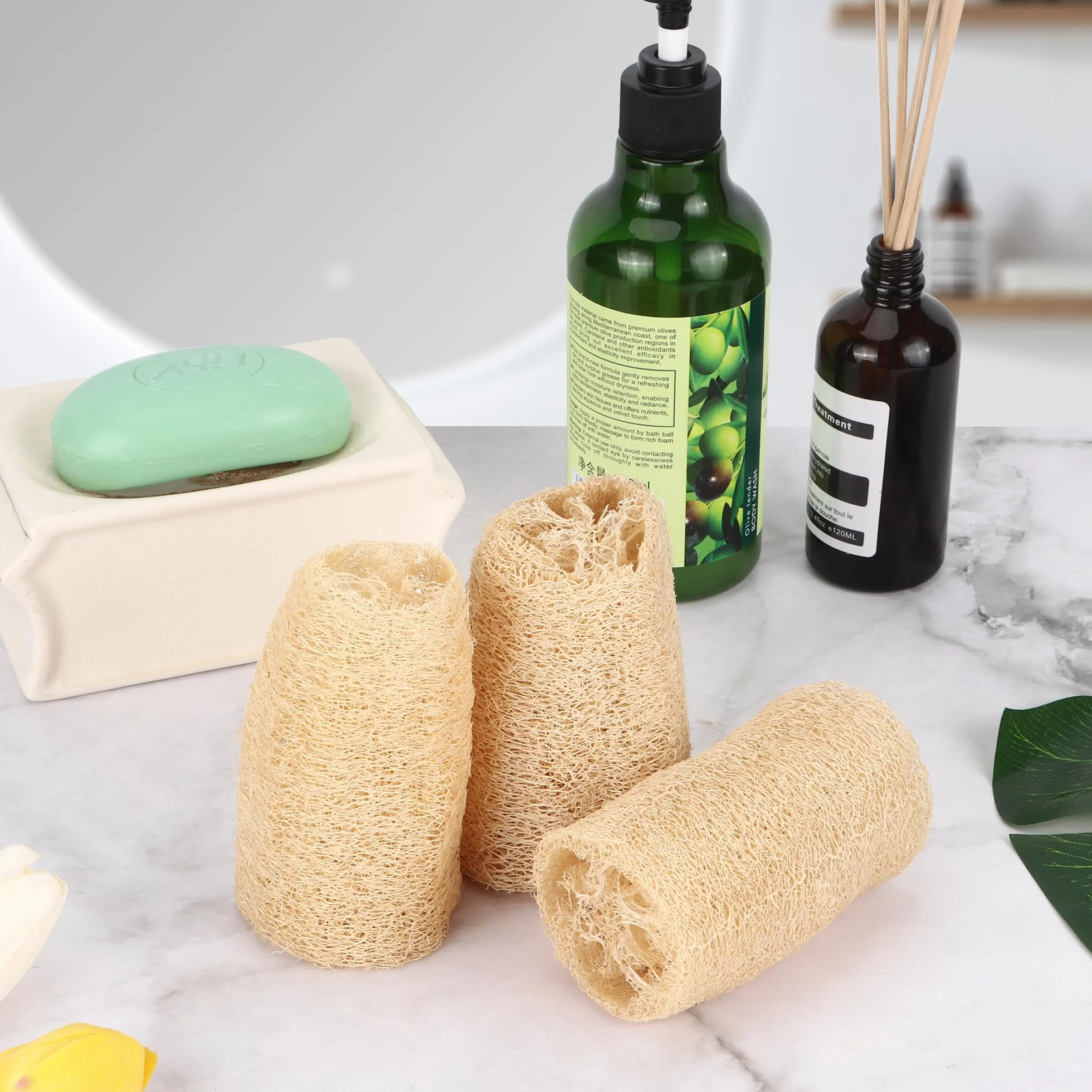 Éponge Loofah Naturel Entier 6 Pièces, Fibres Végétales Biodégradables pour Salle de Bain et Douche