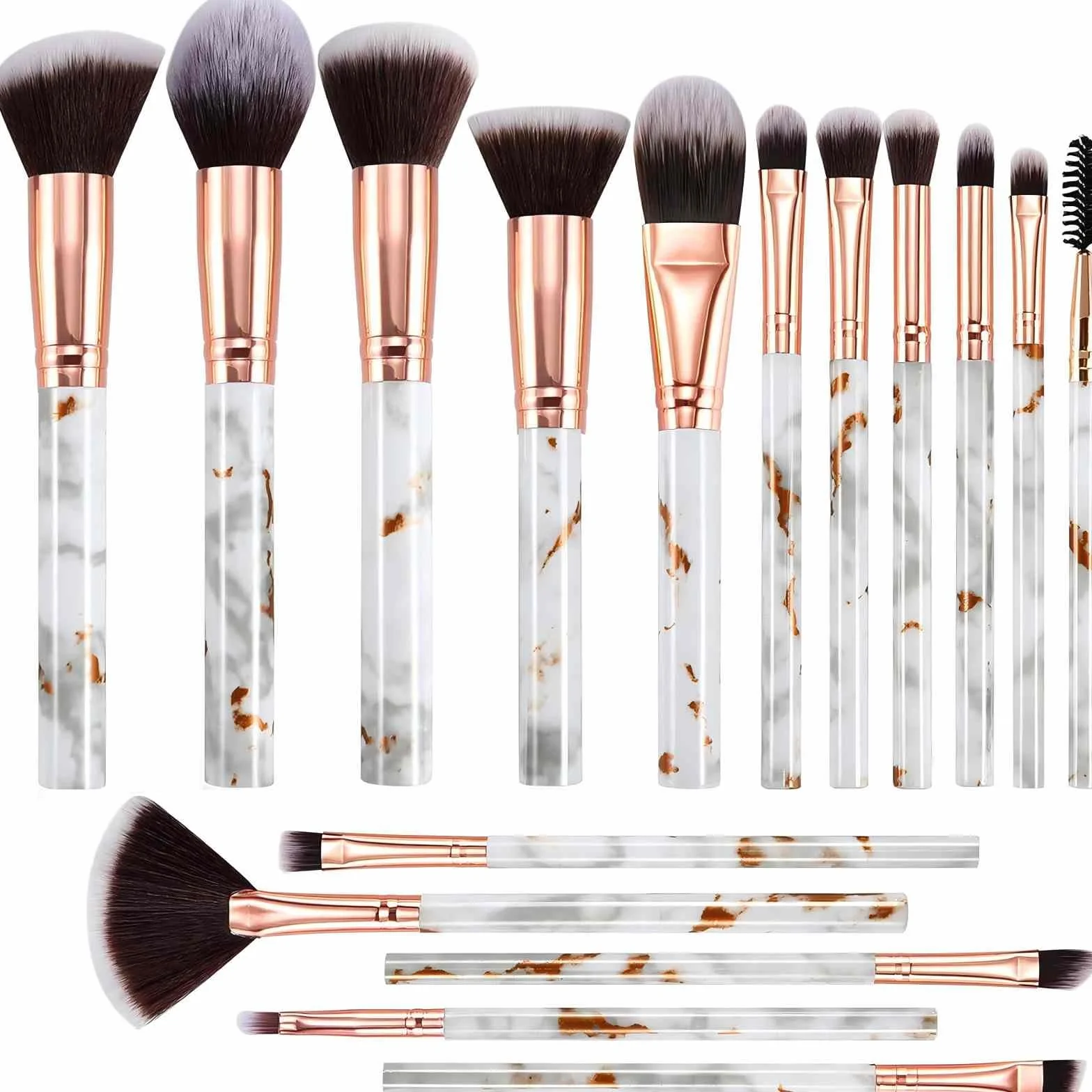 Pinceaux Maquillage Marbre Premium 16 PCS Kabuki Poudre Blush Contour Fond de Teint Correcteur