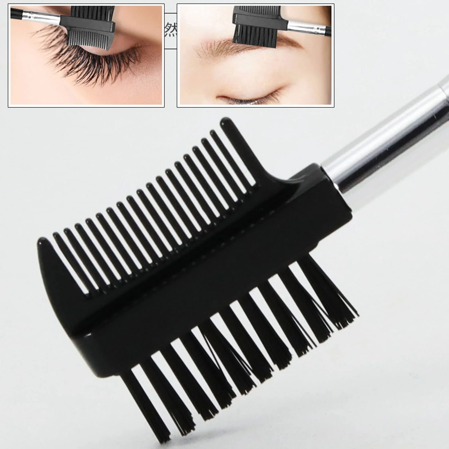 Brosse à Cils et Sourcils Peigne à Cils Pinceau à Sourcil Outil de Maquillage Noir