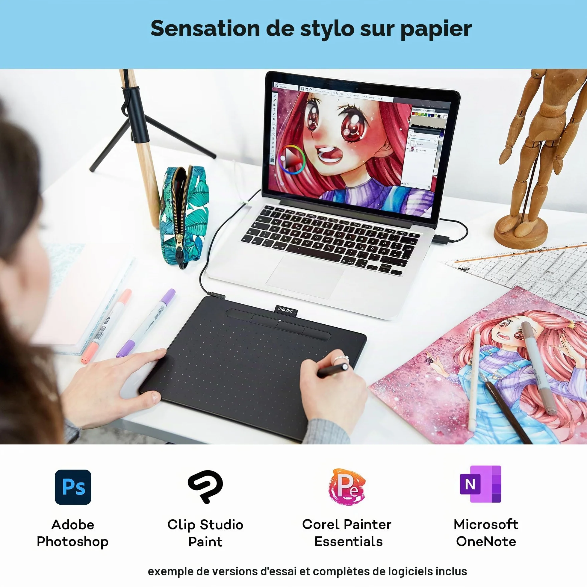Wacom Intuos Medium Tablette Graphique Stylo Pression Noir Dessin Peinture Retouche Photo