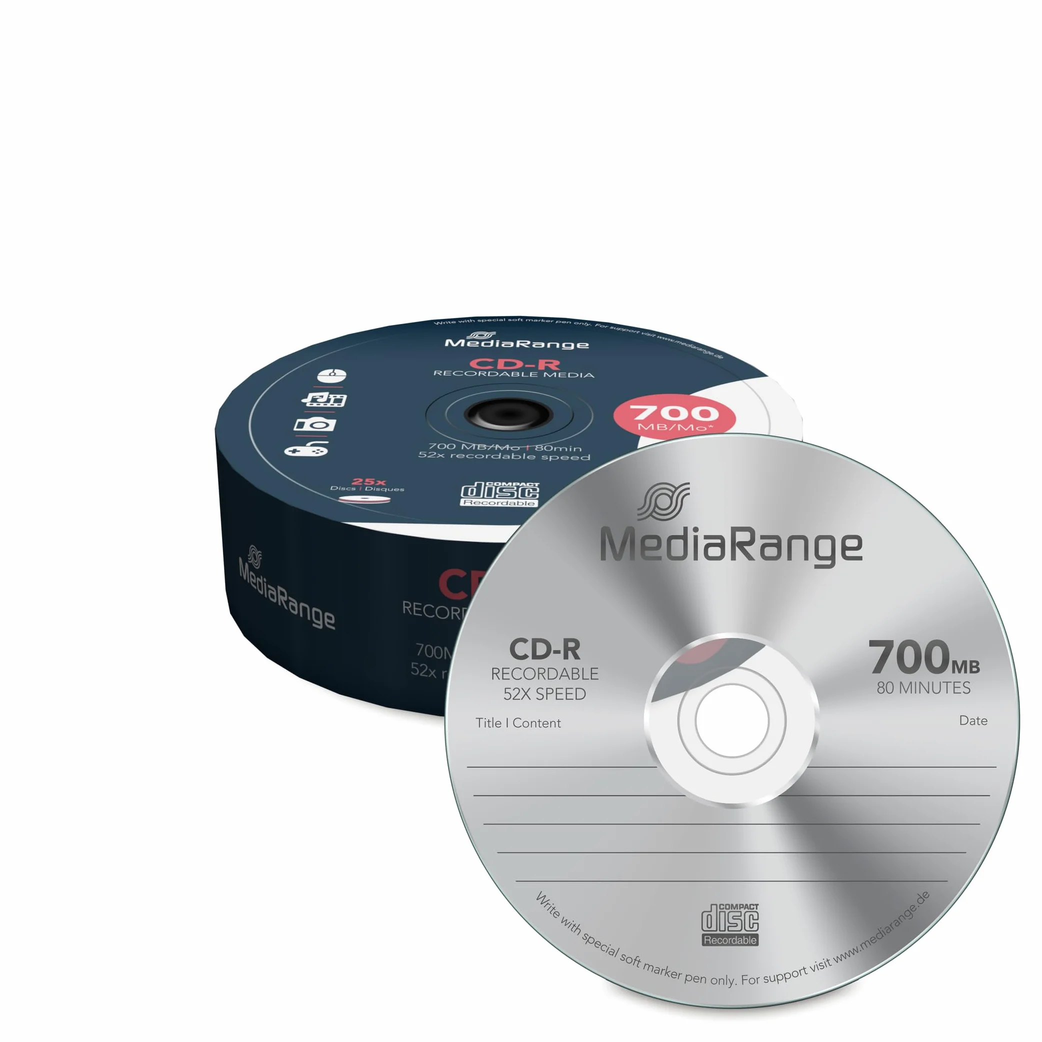 Mediarange MR201 CDR80 700MB 52x Cake Box 25 pièces