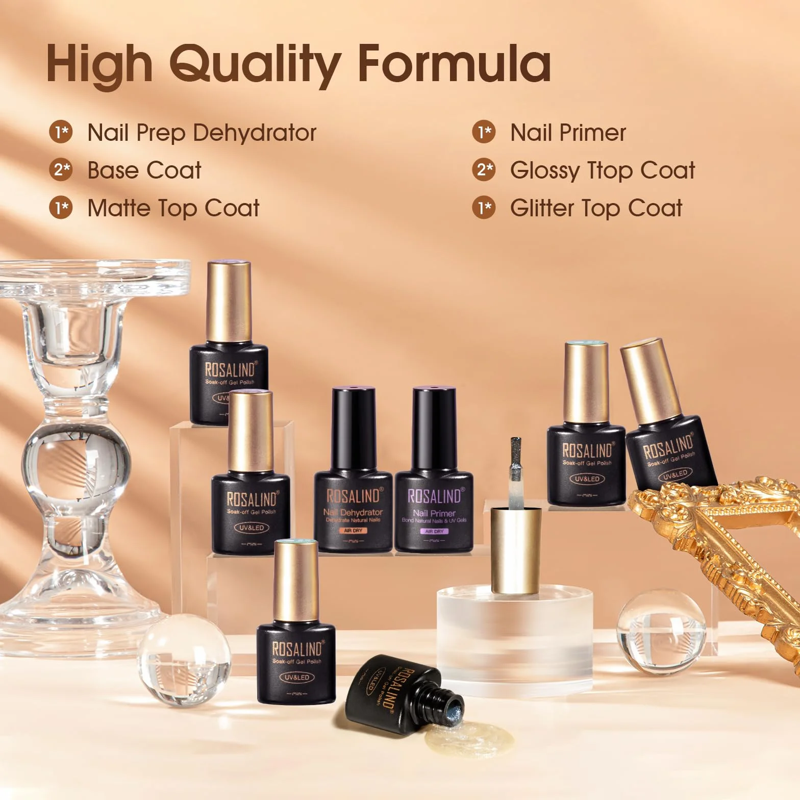 ROSALIND Base et Top Coat Vernis Semi Permanent 8PCS Kit UV LED Soak Off Gel Manucure