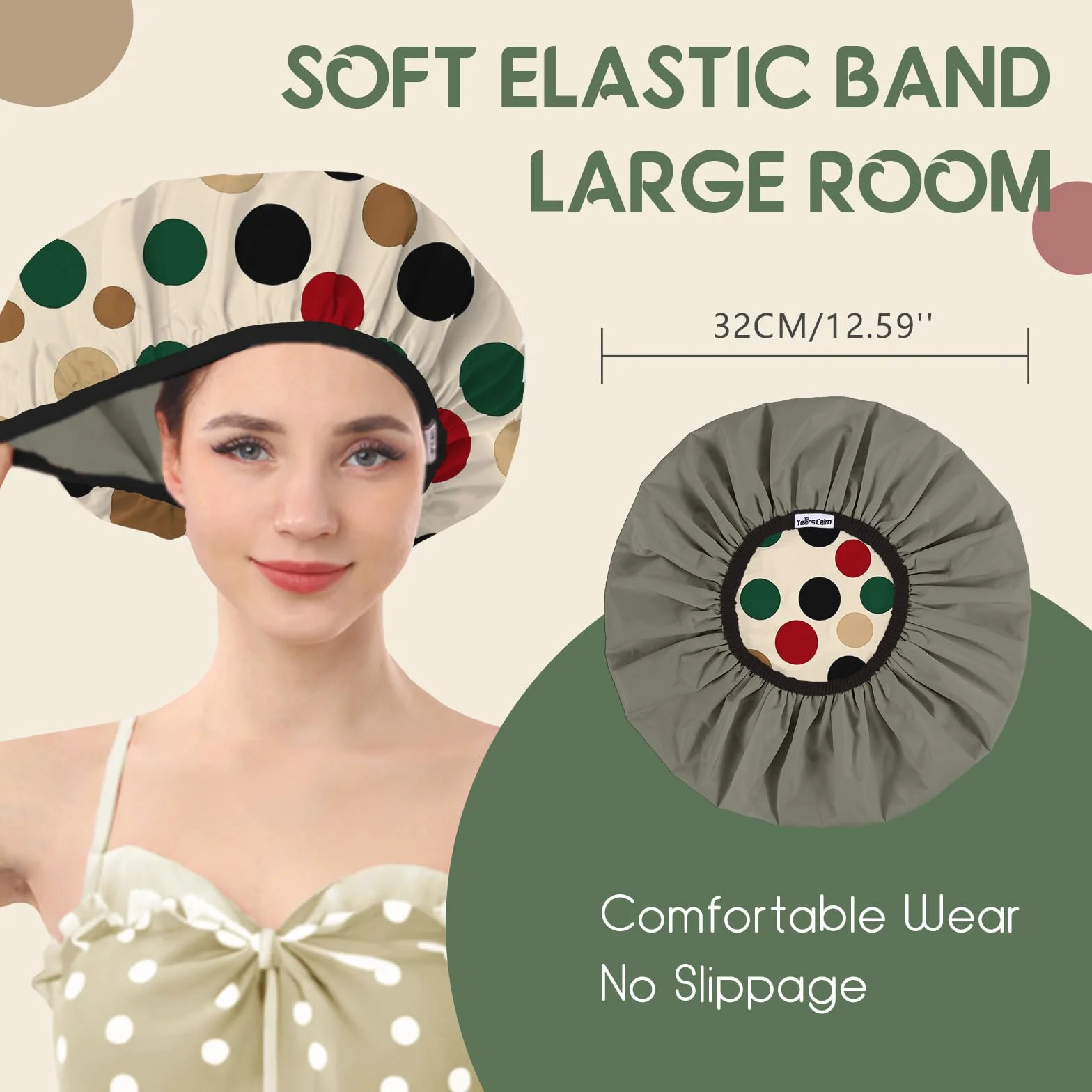 Bonnet de douche réutilisable imperméable double couche à pois pour femme tresses cheveux longs