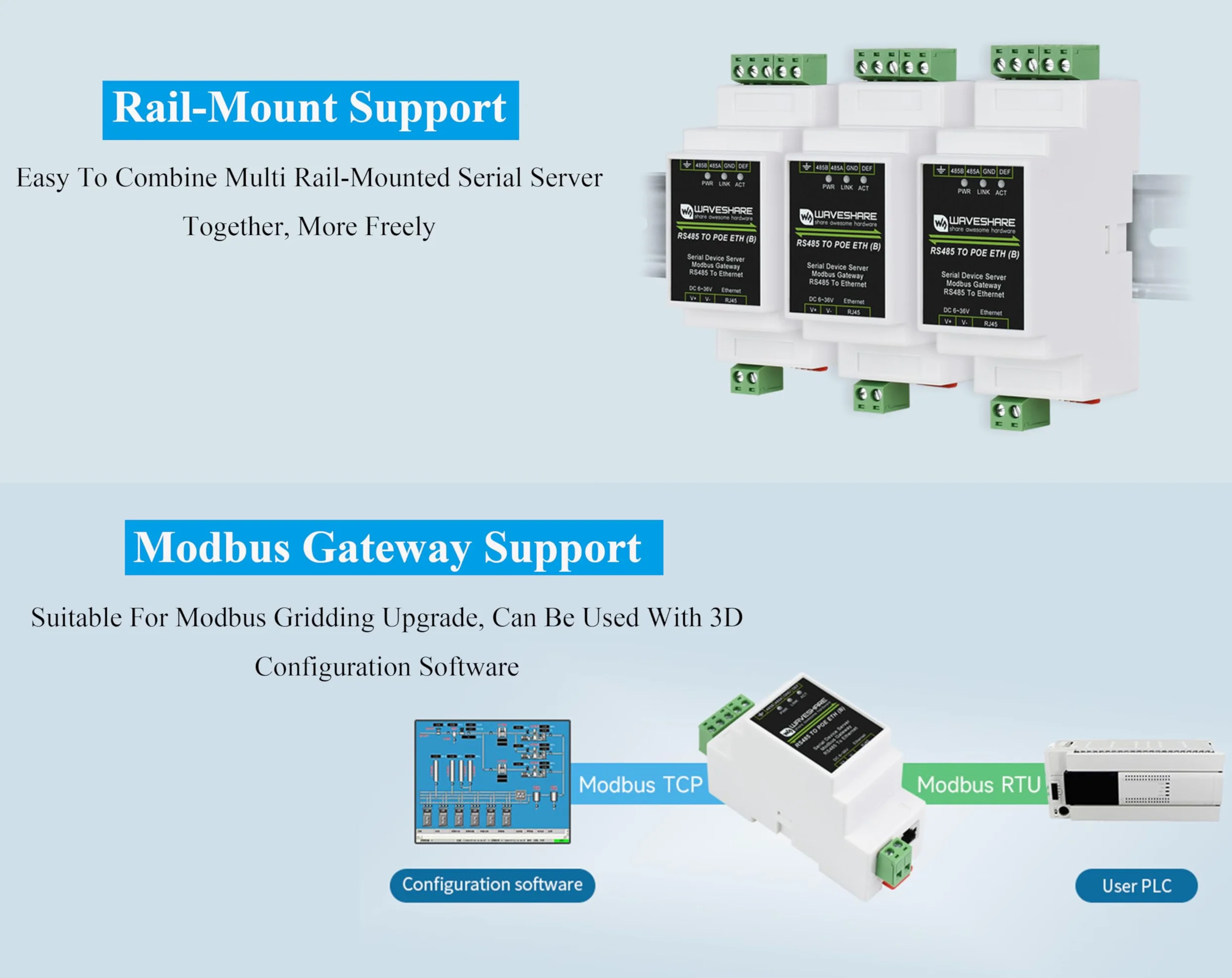 Serveur série industriel RS485 vers RJ45 Ethernet avec fonction PoE, TCP/IP vers série, alimentation CC 6 ~ 36 V ou PoE, données bidirectionnelles RS485 et ETH, prise en charge du port Ethernet PoE +