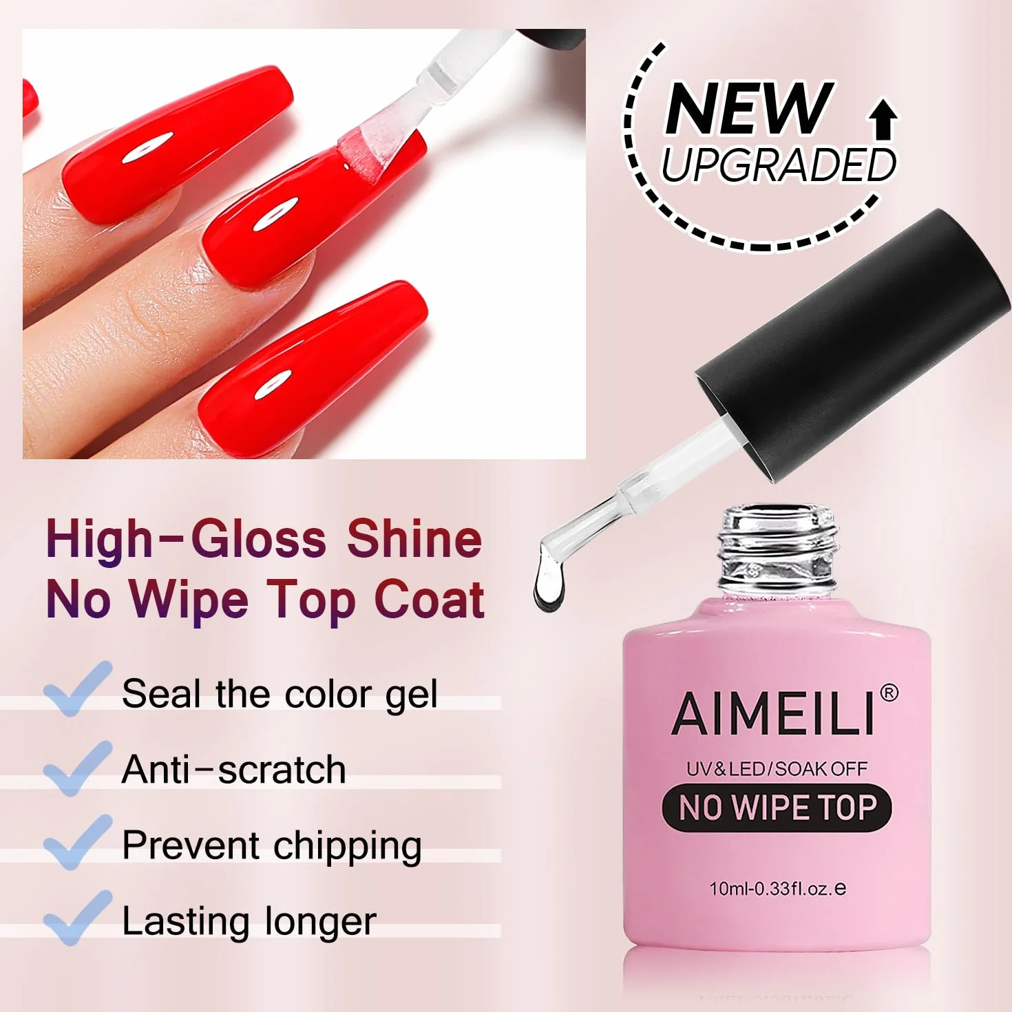 AIMEILI No Wipe Top Coat et Base Coat Semi Permanent Vernis à Ongles Gel UV LED Soak Off Ultra Brillant 2x10ml
