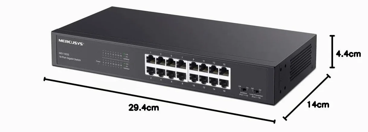 Mercusys Switch Ethernet Gigabit 16 Ports RJ45, Boîtier Métal, MS116GS | Ports 10/100/1000 Mbps, Plug & Play, Compatible avec PC TV Imprimante Caméra Routeur, Idéal pour les PME/Bureaux/Télétravail