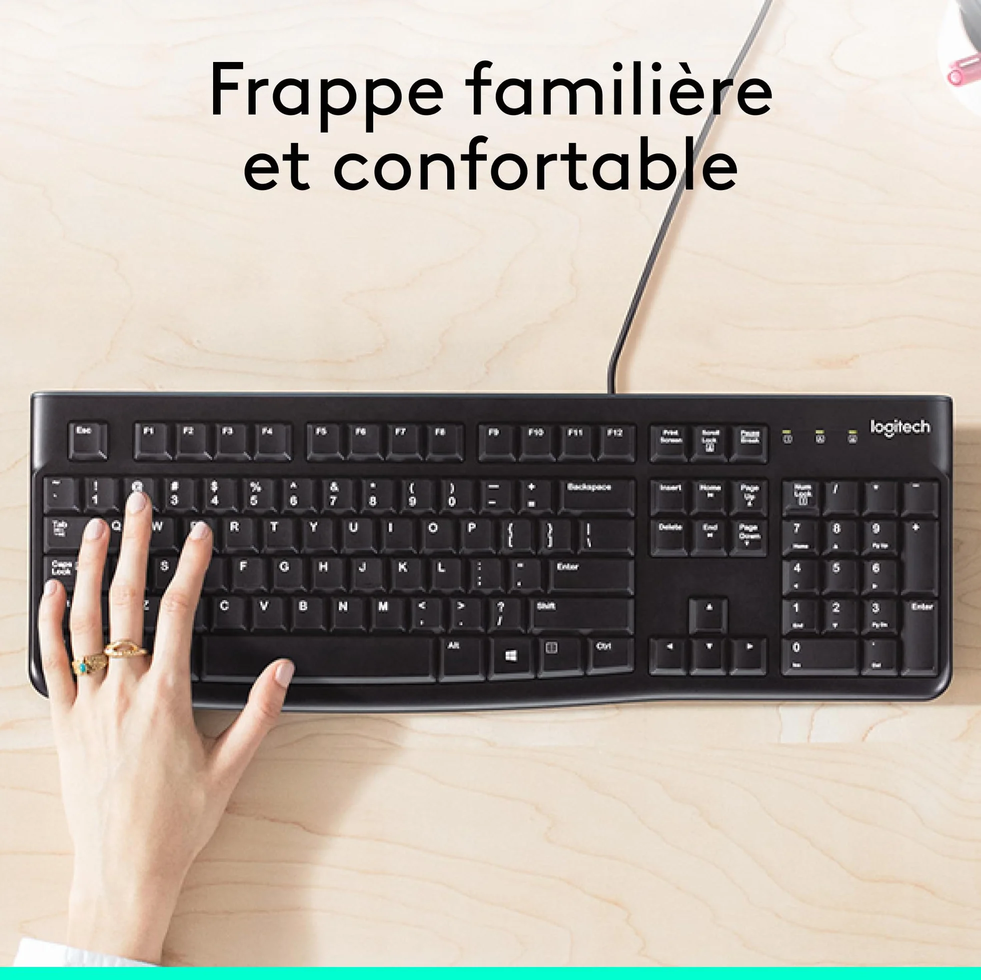 Logitech K120 Clavier Filaire USB AZERTY Noir Résistant Eclaboussures
