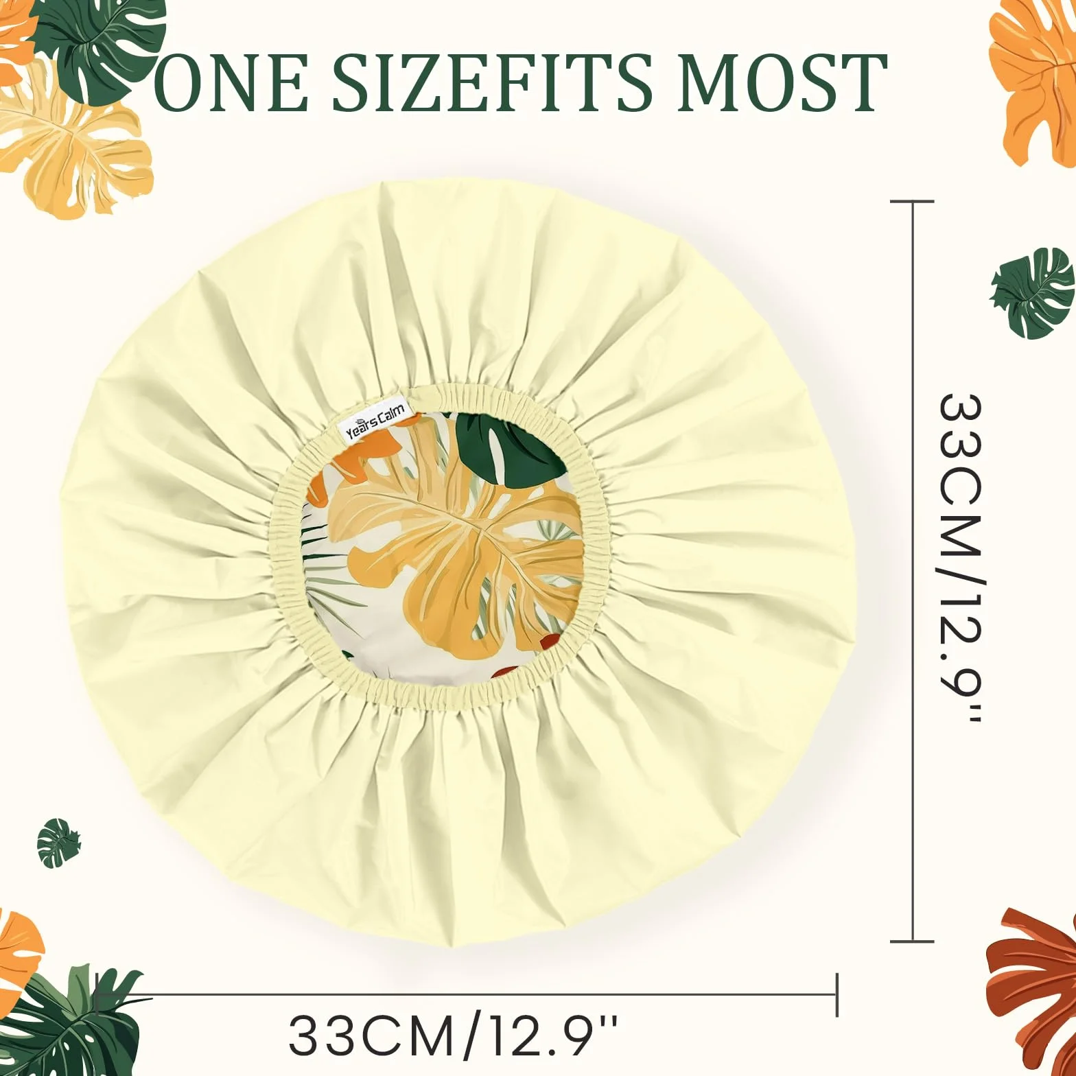 Lot de bonnets de douche réutilisables et imperméables pour femmes – Bonnet élastique à double couche avec impression botanique tropicale