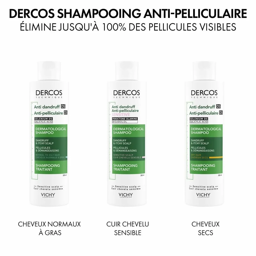 Vichy Dercos Shampooing Traitant Anti-Pelliculaire Pellicules Démangeaisons Cuir Chevelu Sensible 200ml