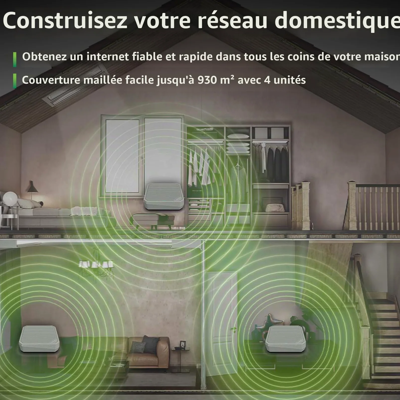 Routeur WiFi Acer Connect Vero W6m, WiFi 6E Jusqu'à 7.8 Gbps, Fabrication en Plastique recyclé PCR, Système Mesh