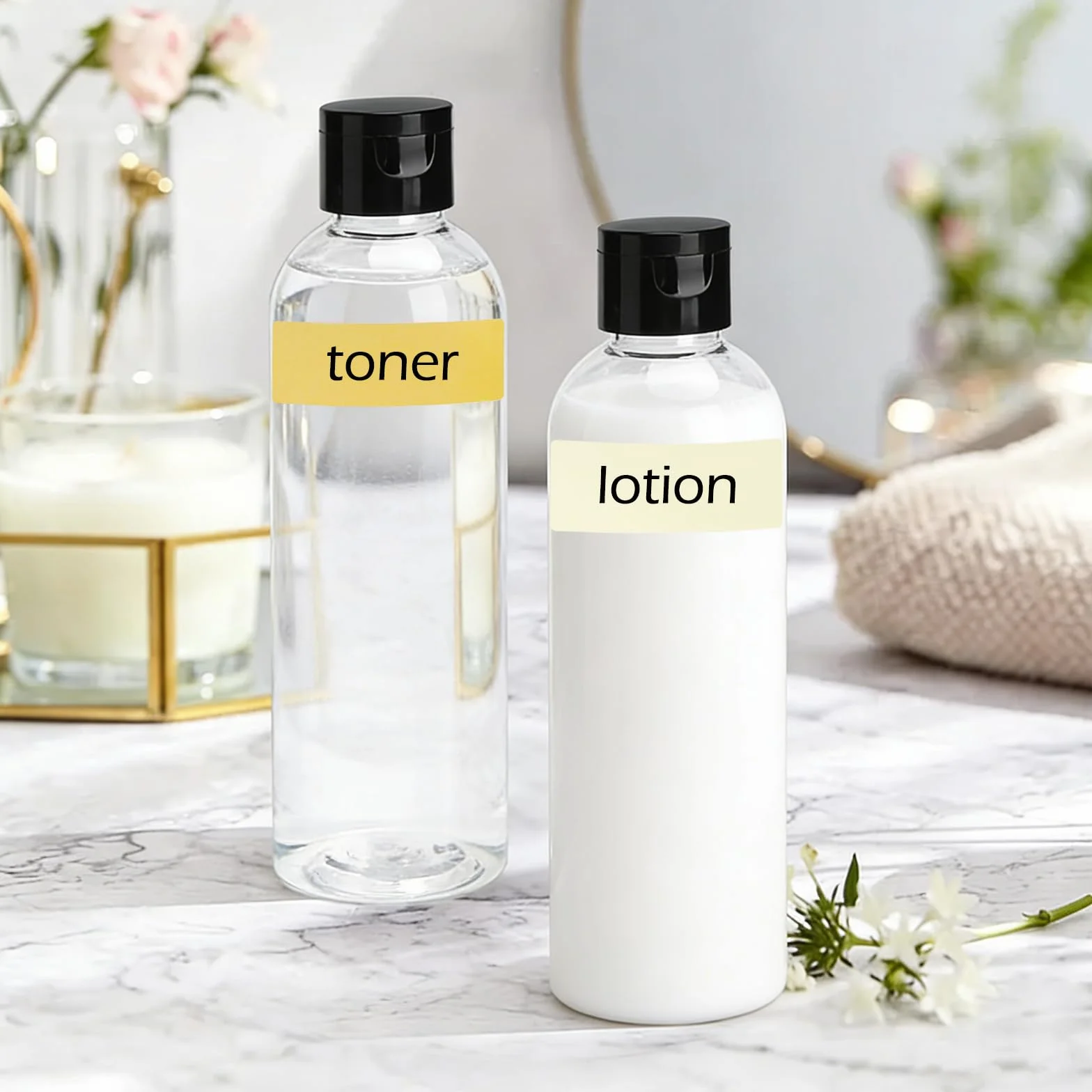 Ensemble 6 Flacons Voyage 200 ml avec Étiquettes Autocollantes Rechargeables pour Shampoing, Après-shampoing