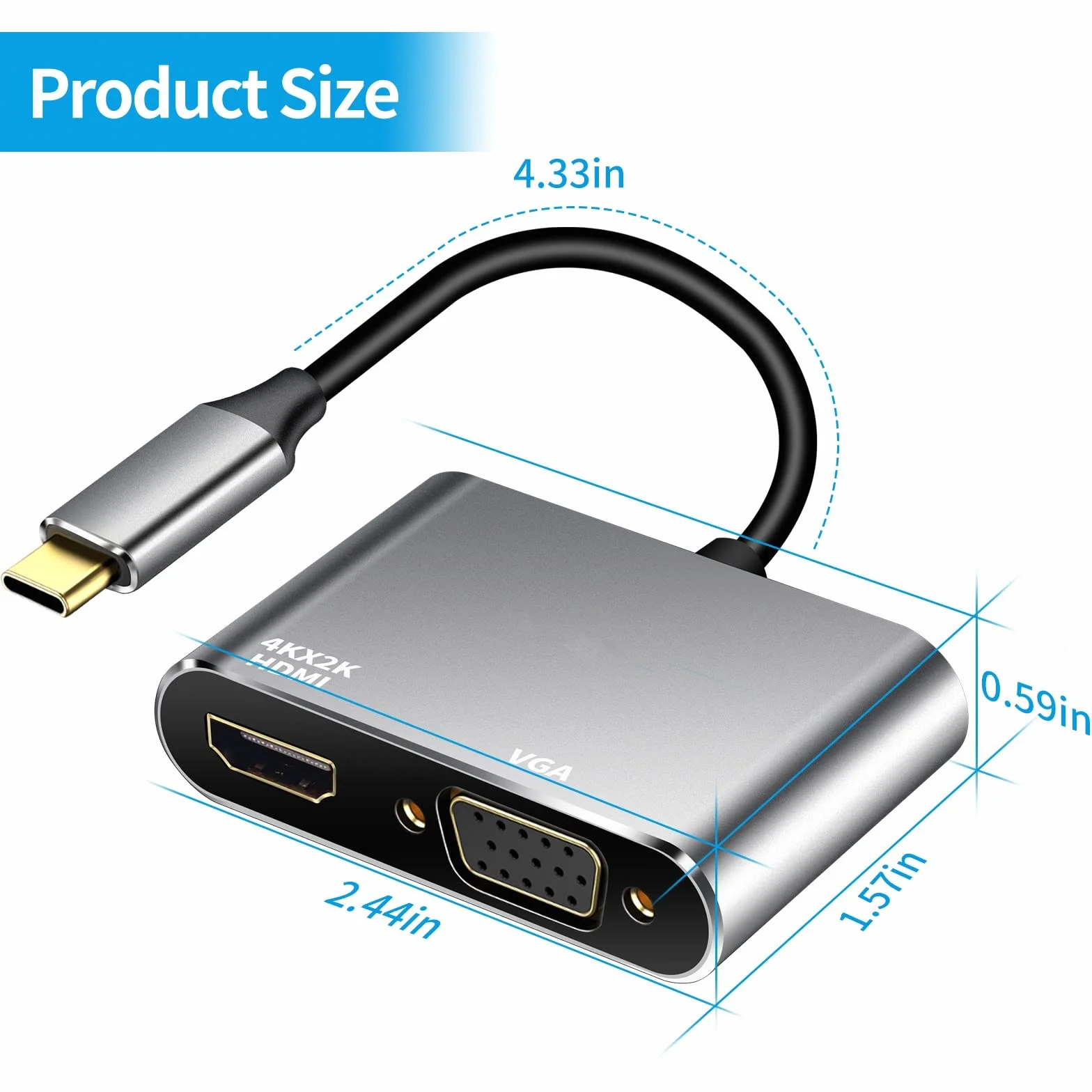 Adaptateur USB C vers HDMI VGA 4K Hub Thunderbolt 3 Convertisseur pour MacBook Pro Air Dell XPS Galaxy S22