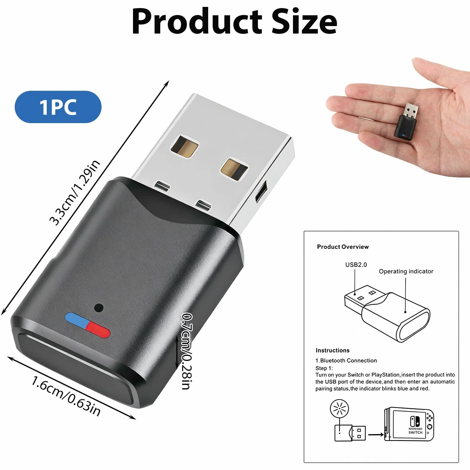 Adaptateur Bluetooth 5.3 USB Dongle pour PS5 PS4 PC Switch Mac Double Appairage Faible Latence